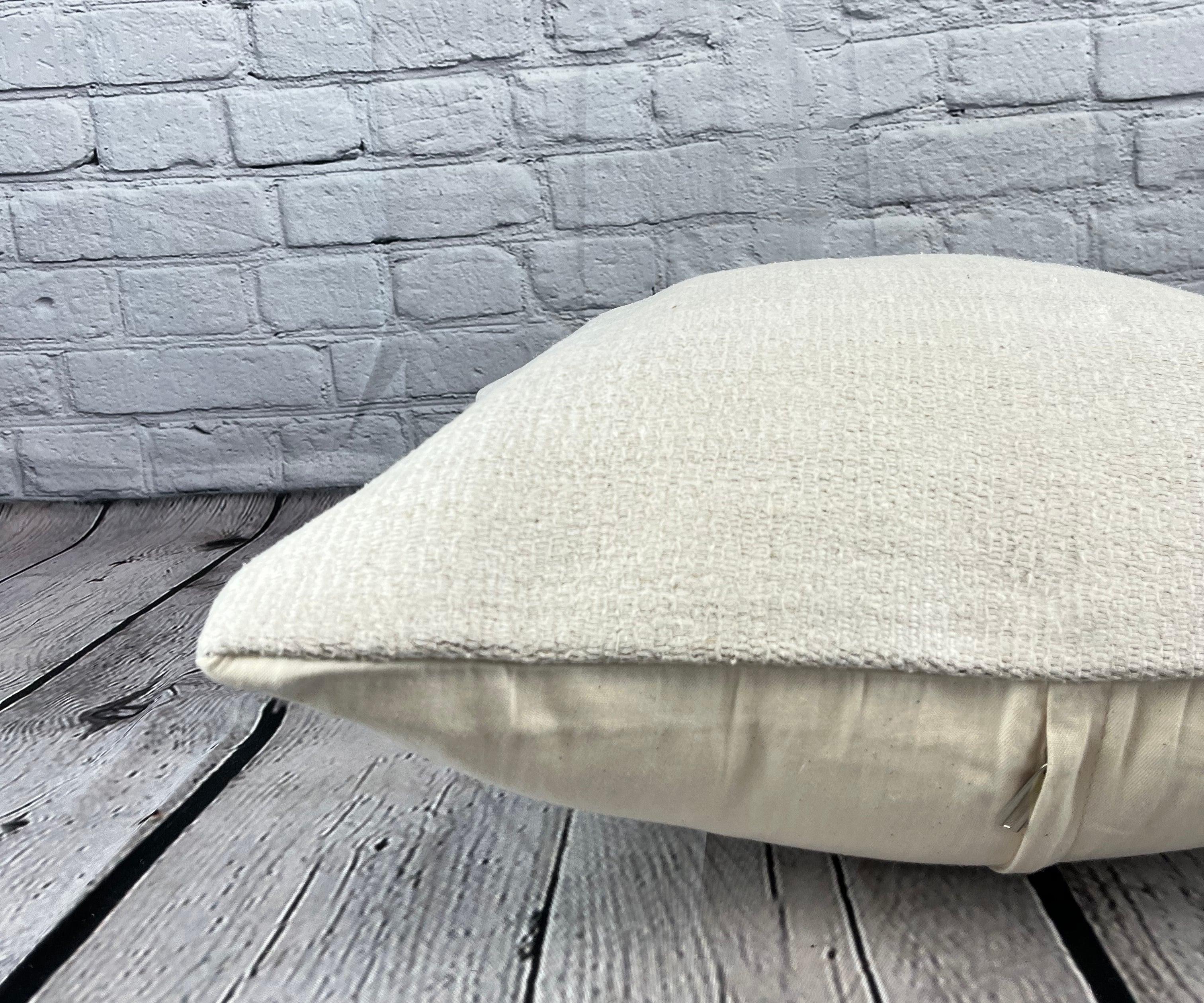 Noué à la main Coussin de coussin turc à ourlet 20 x 20, blanc naturel grisâtre, couvercle de coussin n°6533 en vente