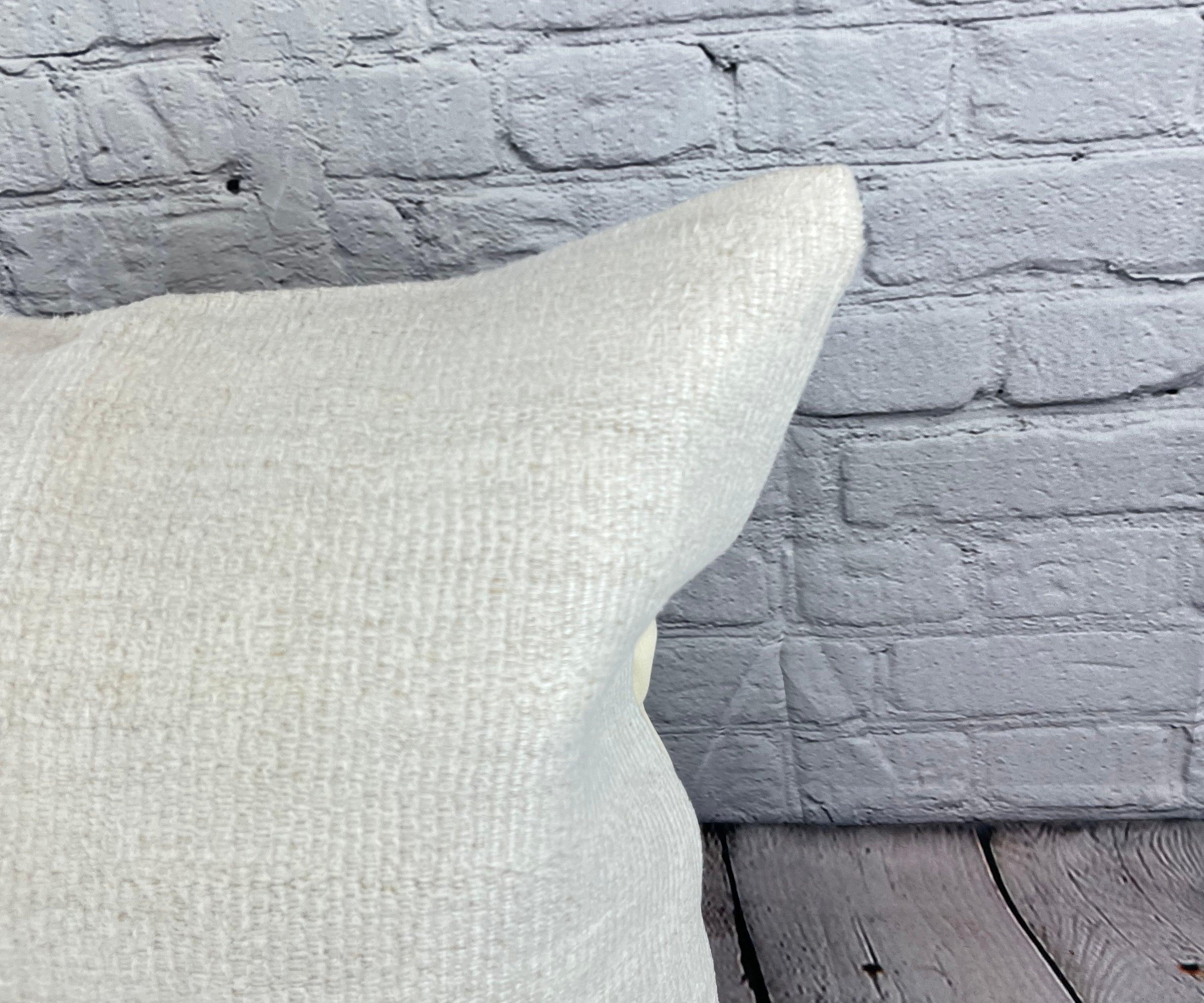 Hand-Knotted 20 x 20 Hemp Turkish Cushion Natural Grayish White Pillow Cushion Cover #6541 For Sale