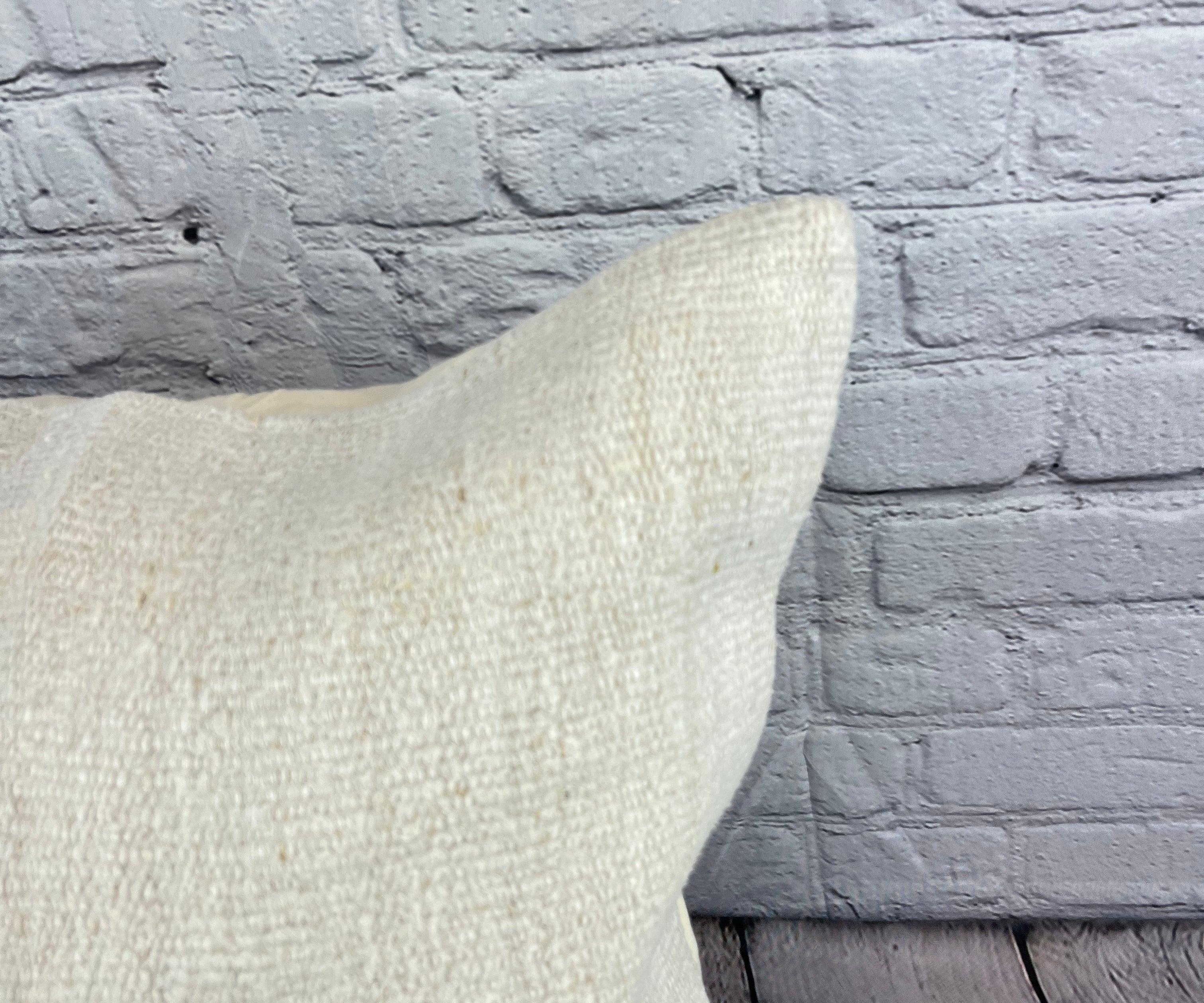 Hand-Knotted 20 x 20 Hemp Turkish Cushion Natural Grayish White Pillow Cushion Cover #6545 For Sale
