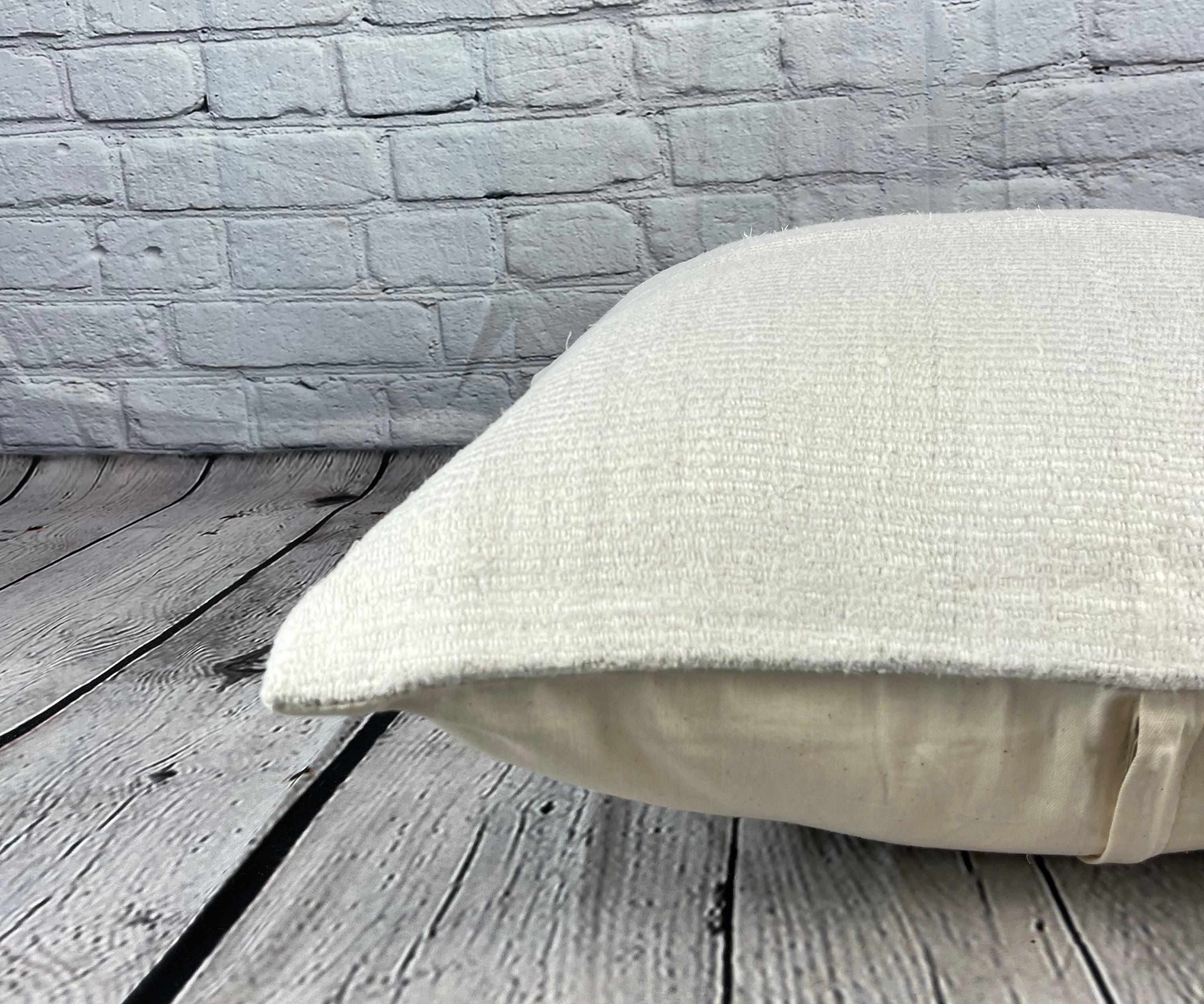 Noué à la main Coussin de coussin turc à ourlet 20 x 20, blanc naturel grisâtre, couvercle de coussin n°6573 en vente