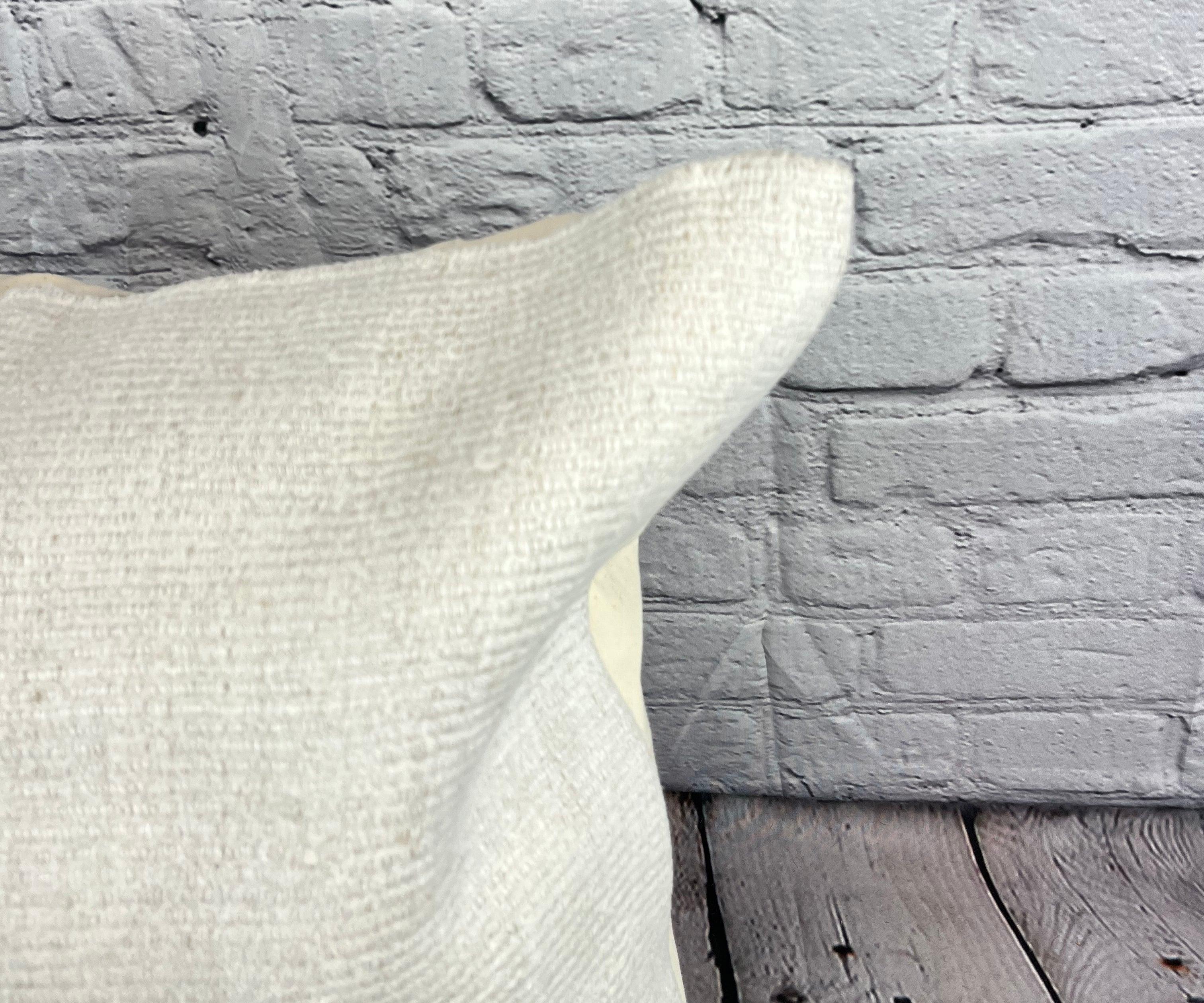 Hand-Knotted 20 x 20 Hemp Turkish Cushion Natural Grayish White Pillow Cushion Cover #6610 For Sale