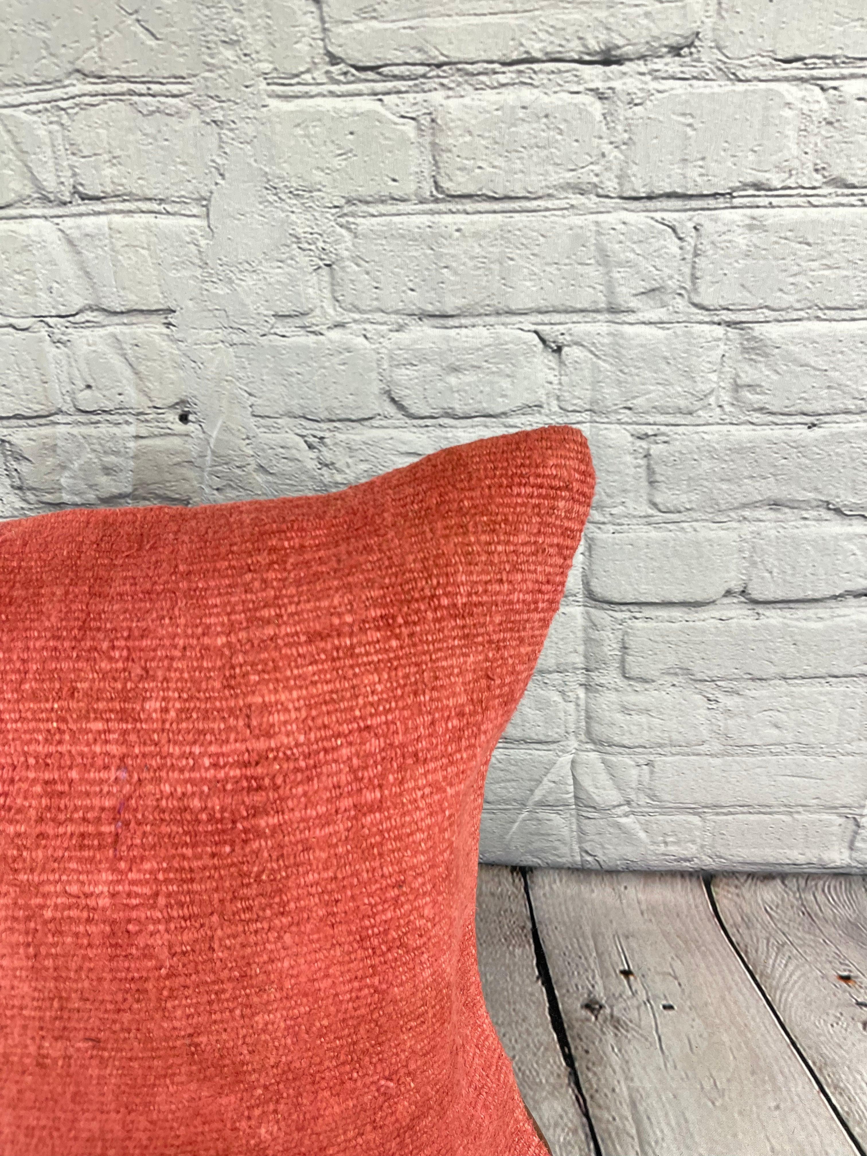 20 x 20 Hemp Türkisches Kissen, natürliches rosa-rotes Kissen, Kissen-Kissenbezug #6455 (Handgeknüpft) im Angebot