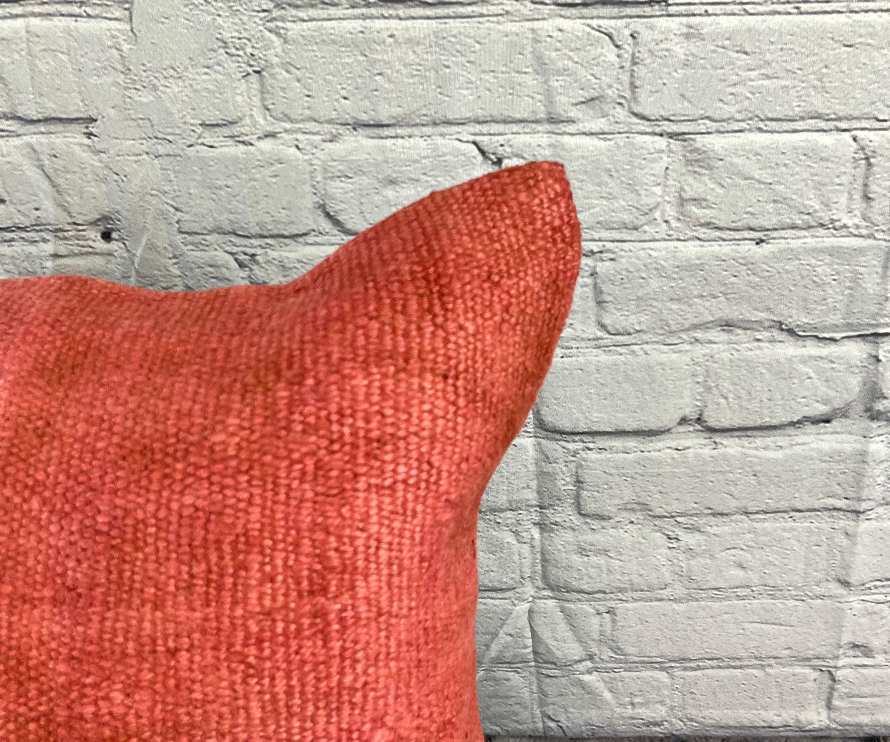 20 x 20 Hemp Türkisches Kissen, natürliches rosa-rotes Kissen, Kissen-Kissenbezug #6460 (Handgeknüpft) im Angebot