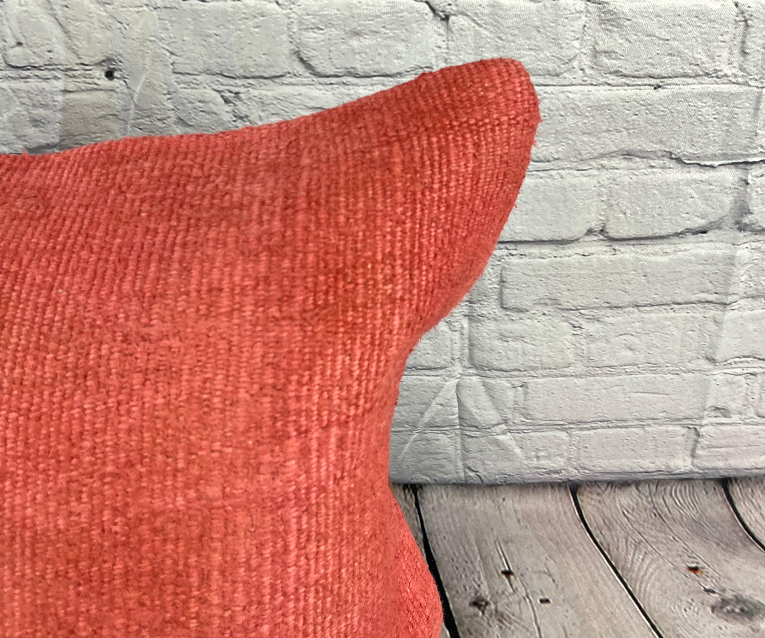 20 x 20 Hemp Türkisches Kissen, natürliches rosa-rotes Kissen, Kissen-Kissenbezug #6462 (Handgeknüpft) im Angebot