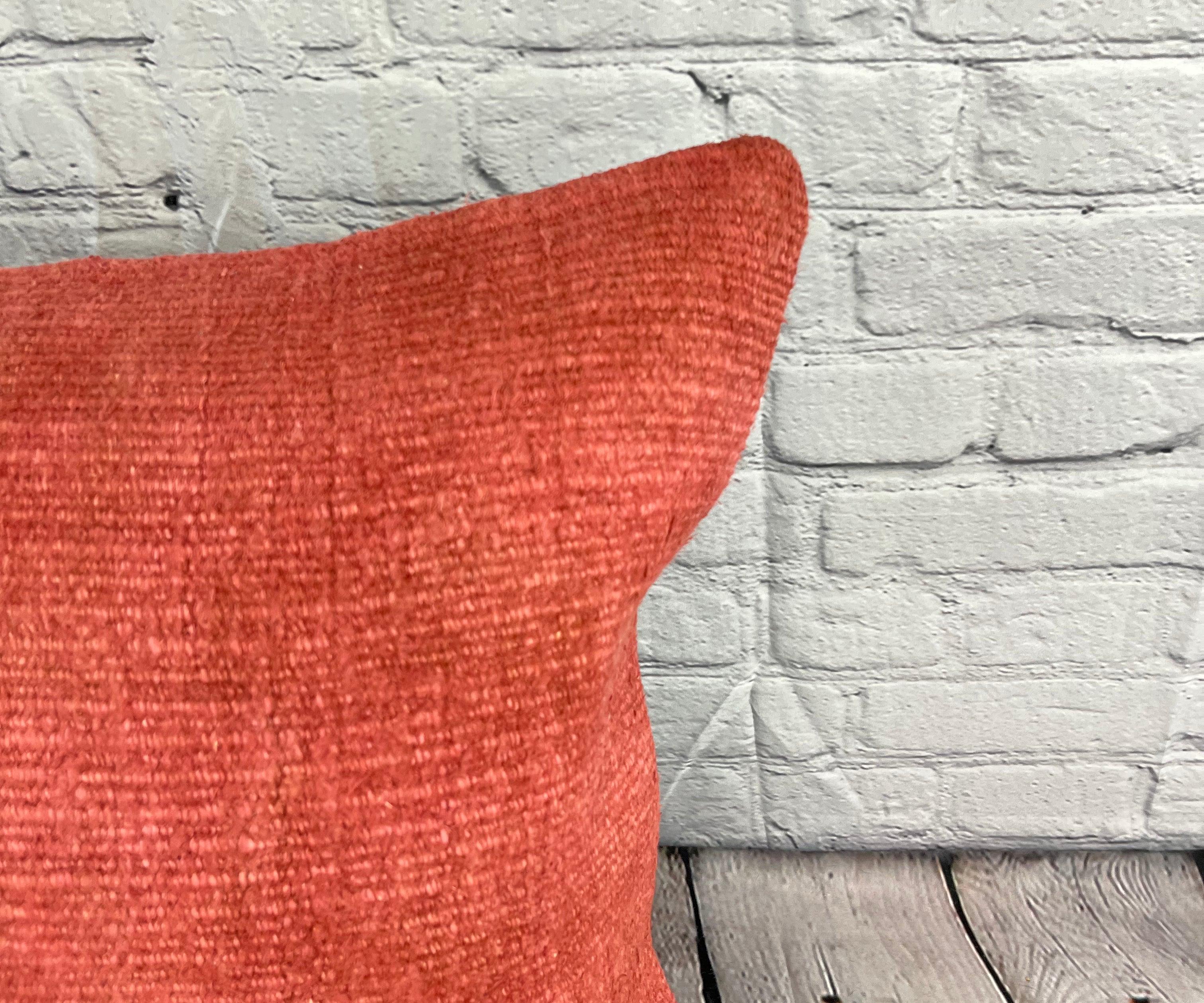 20 x 20 Hemp Türkisches Kissen, natürliches rosa-rotes Kissen, Kissen-Kissenbezug #6464 (Handgeknüpft) im Angebot