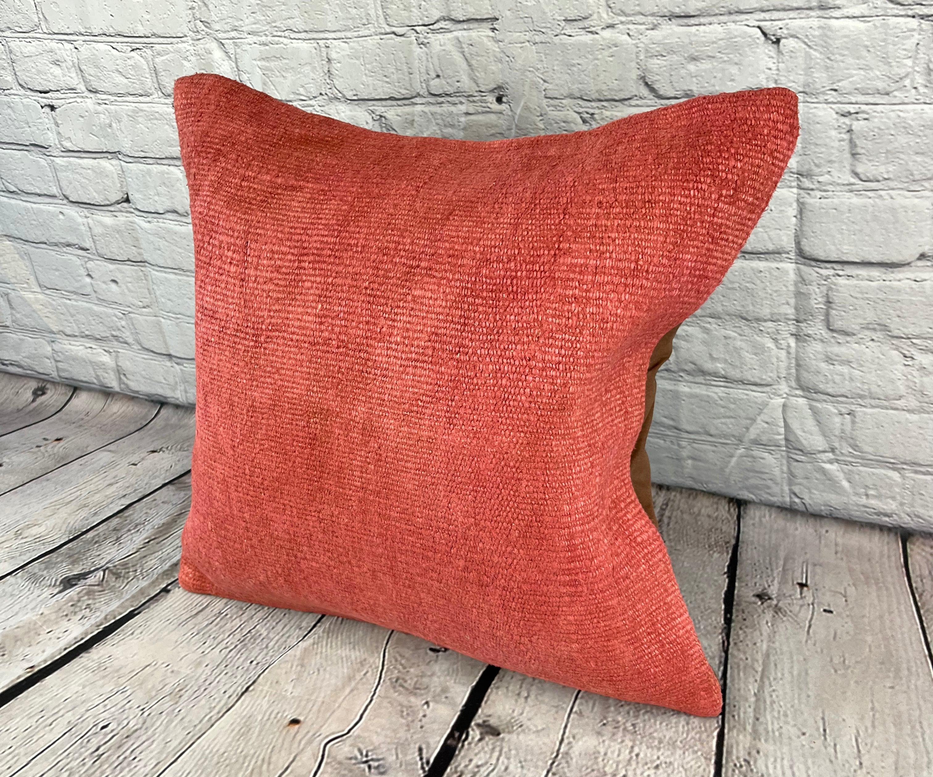 20 x 20 Hemp Pillow Turkish Cushion Natural Pinkish Red Pillow Cushion Cover #6466 Elevate your home decor with our Hemp Pillow Turkish Cushion. This exquisite pillow cover, meticulously handwoven, adds a touch of elegance and sophistication to any