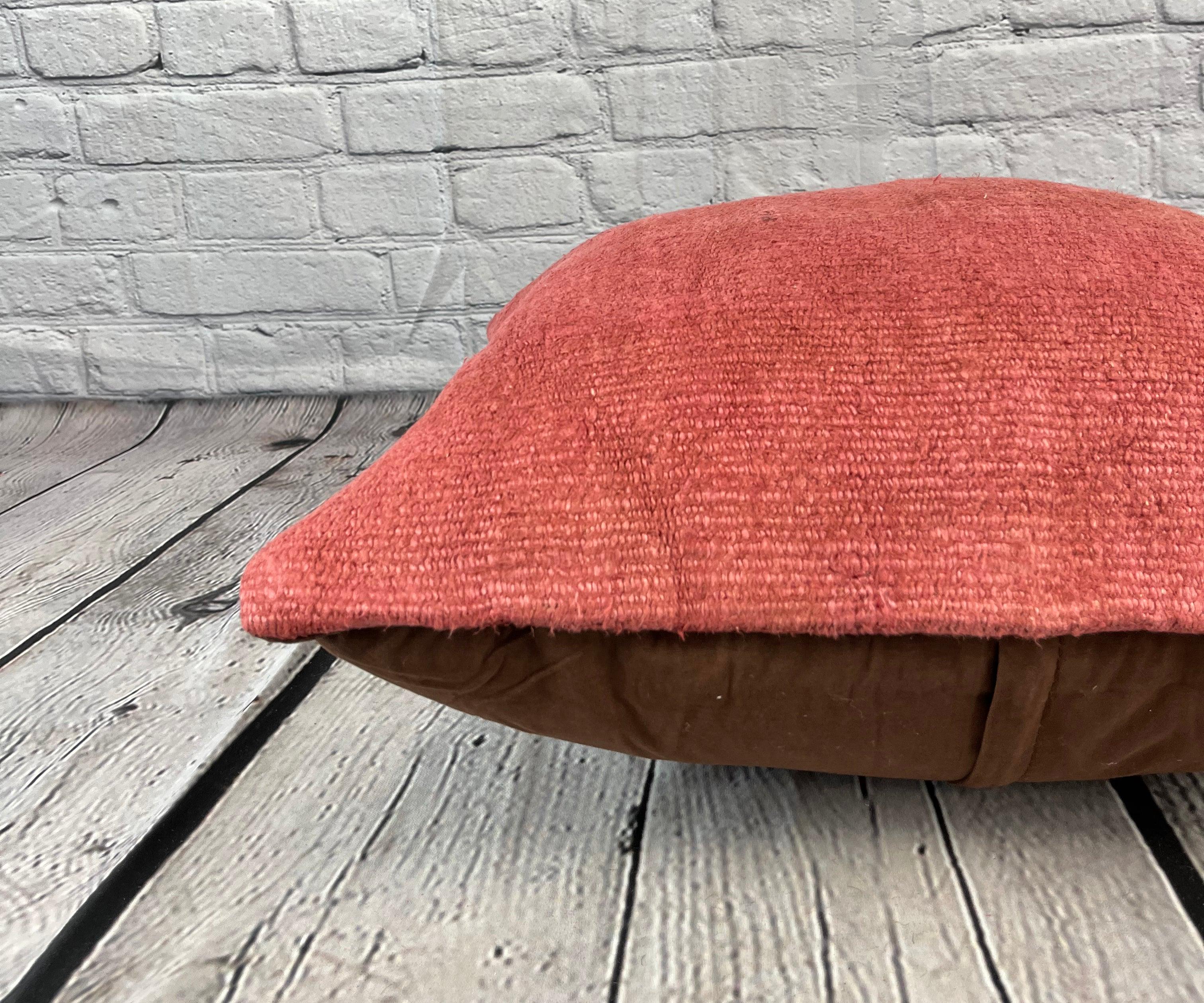 Annodato a mano 20 x 20 Cuscino turco in canapa Nature Rosa Rosso Copricuscino #6469 in vendita