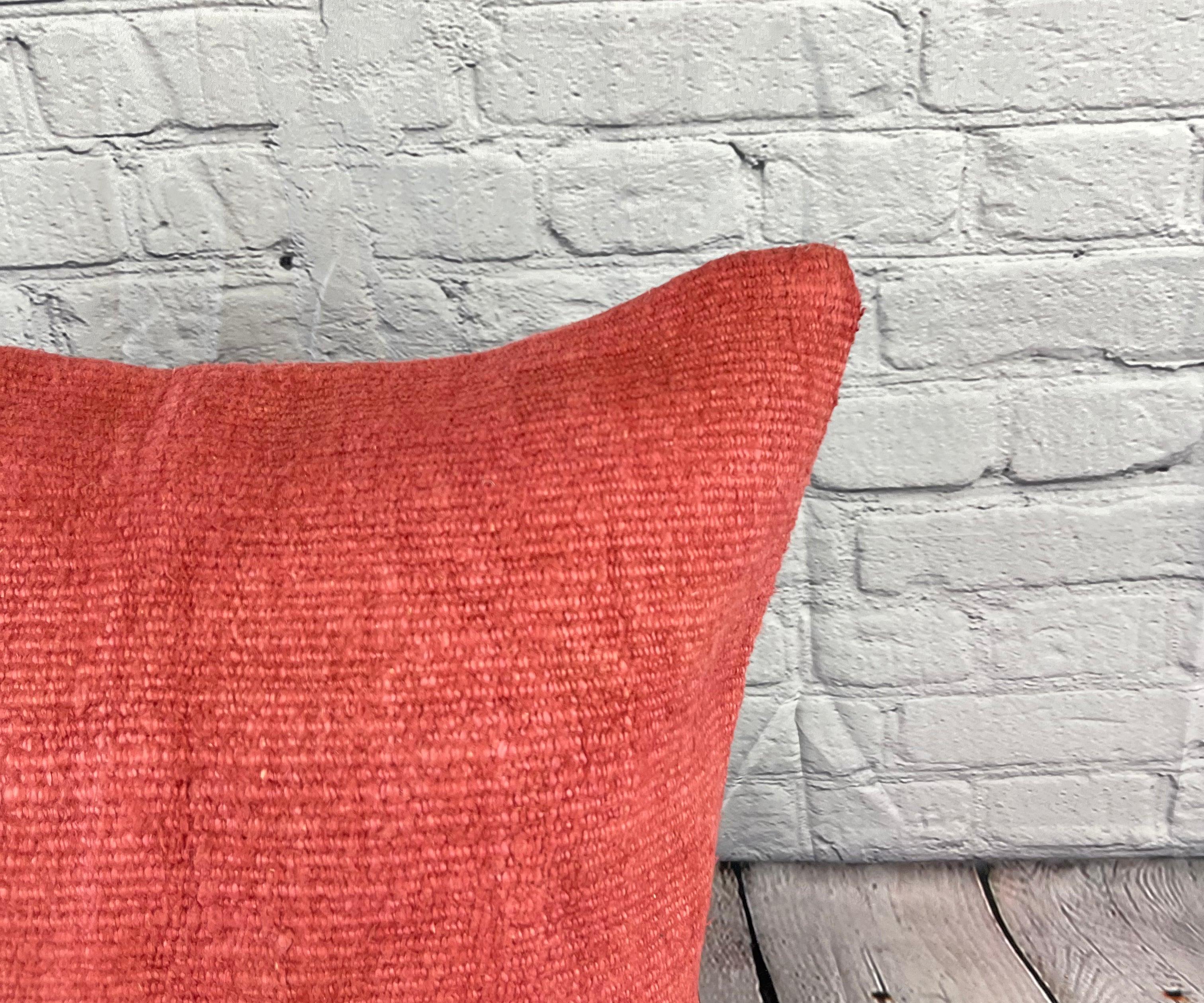 20 x 20 Hemp Türkisches Kissen, natürliches rosa-rotes Kissen, Kissen-Kissenbezug #6470 (Handgeknüpft) im Angebot