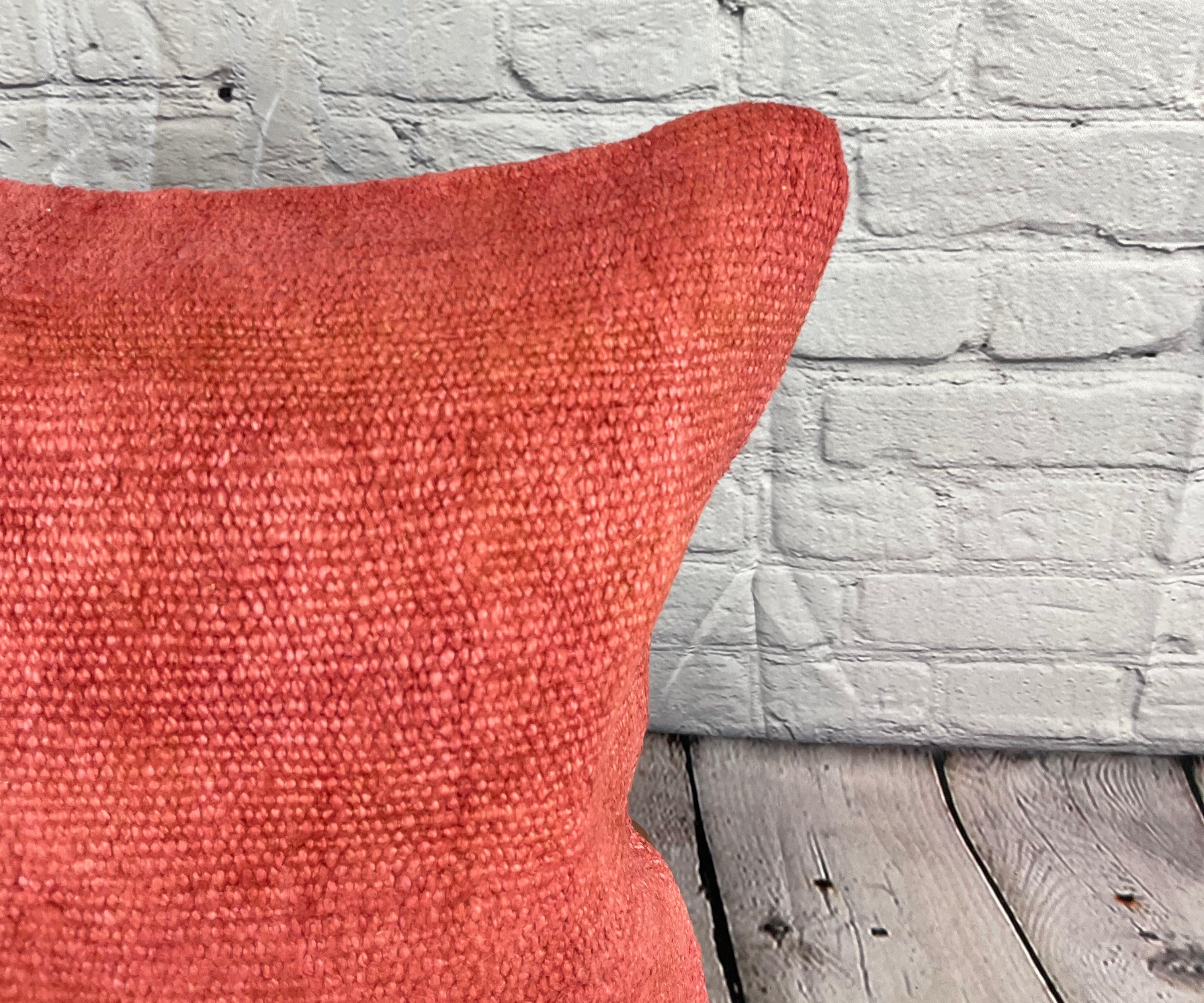 20 x 20 Hemp Türkisches Kissen, natürliches rosa-rotes Kissen, Kissen-Kissenbezug #6472 (Handgeknüpft) im Angebot