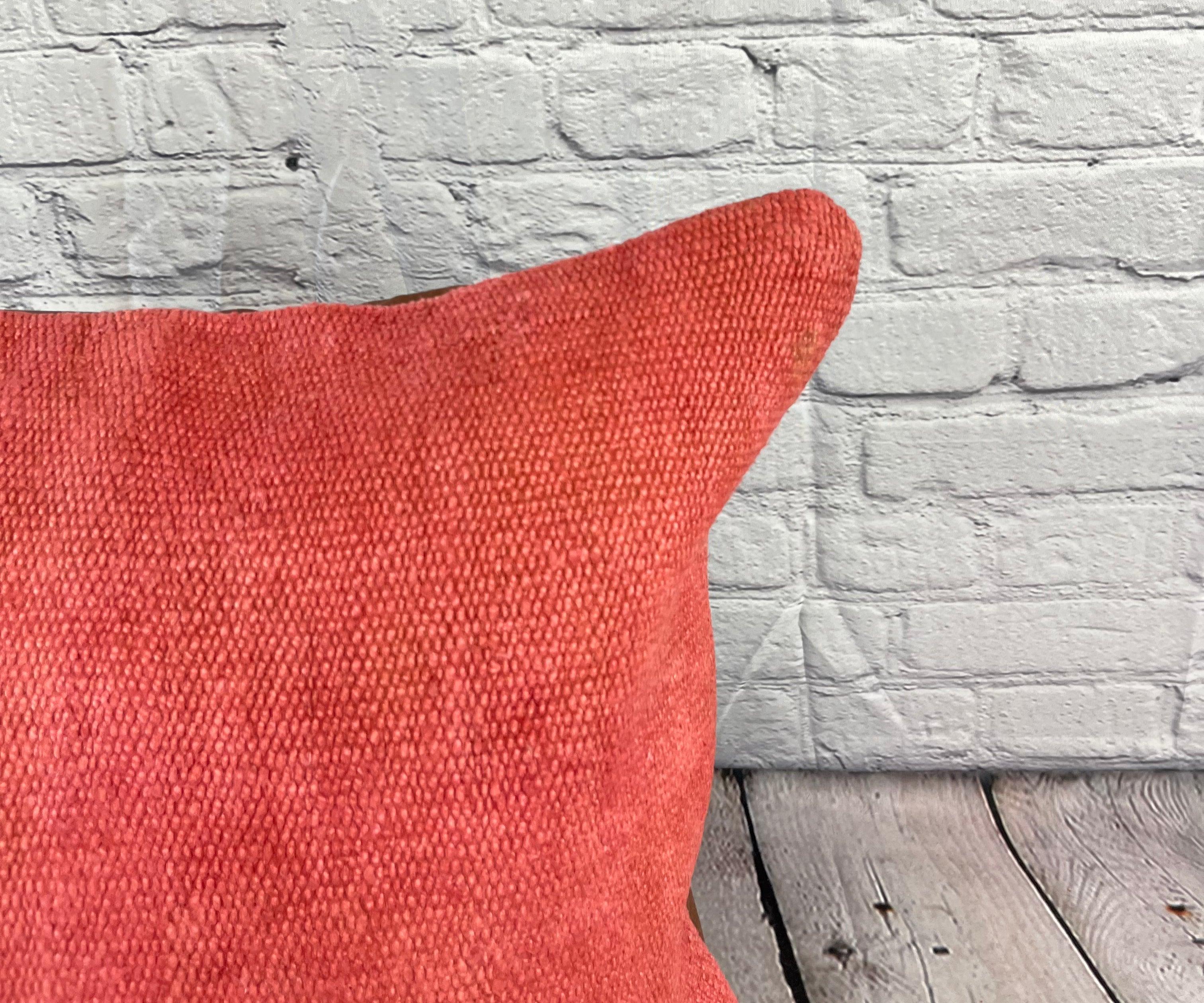 20 x 20 Hemp Türkisches Kissen, natürliches rosa-rotes Kissen, Kissen-Kissenbezug #6475 (Handgeknüpft) im Angebot