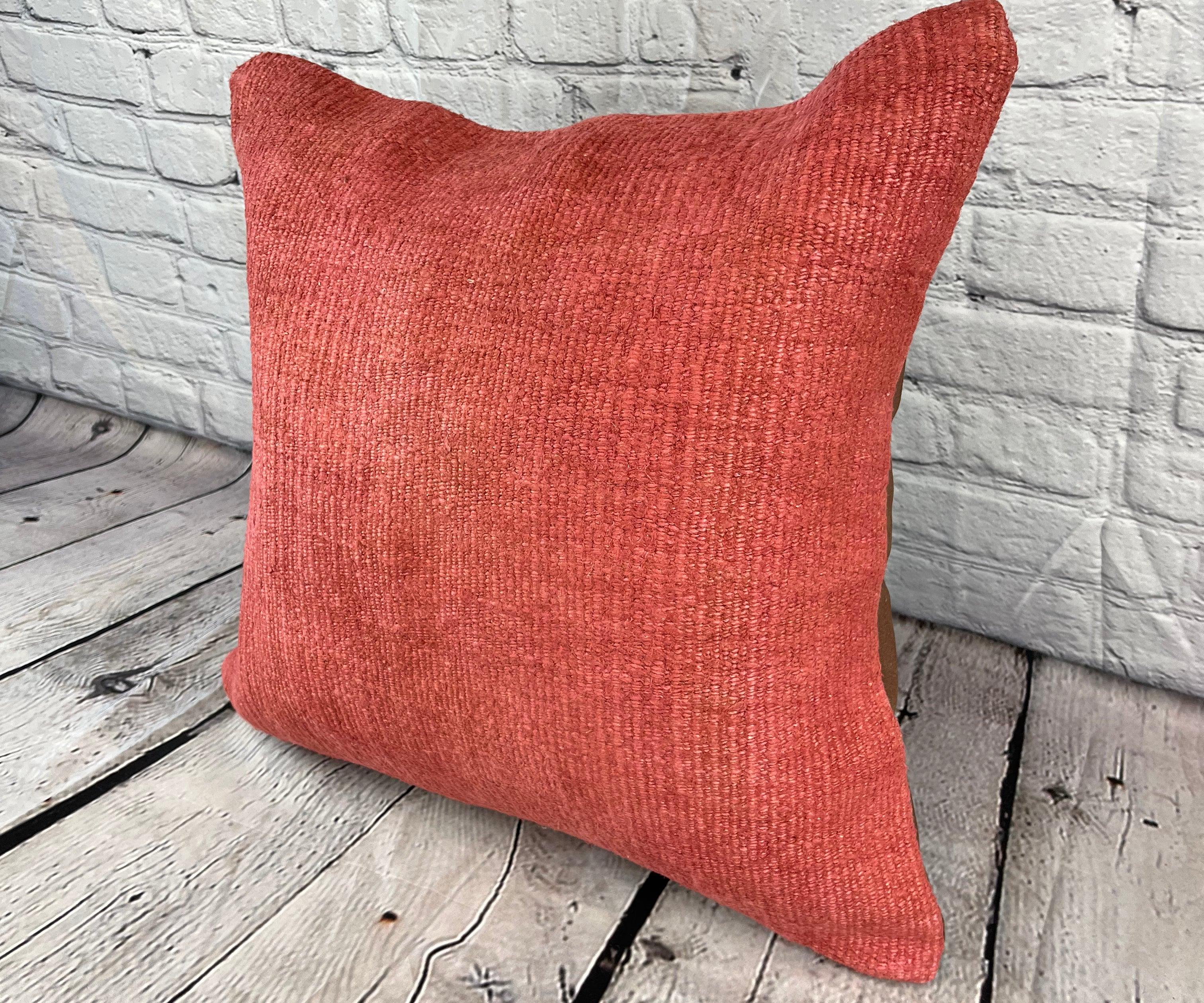 20 x 20 Hemp Pillow Turkish Cushion Natural Pinkish Red Pillow Cushion Cover #6476 Elevate your home decor with our Hemp Pillow Turkish Cushion. This exquisite pillow cover, meticulously handwoven, adds a touch of elegance and sophistication to any