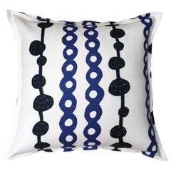 Indigo Ball and Chain on Oyster Cotton Linen Pillow