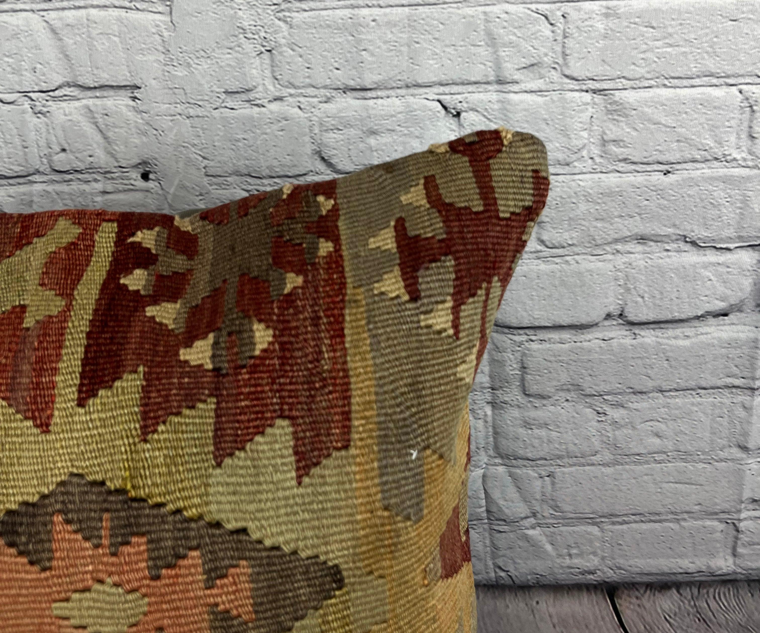 Annodato a mano 20 x 20 Cuscino Kilim Cuscino Turco Nature Marrone Cuscino Copricuscino #6754 in vendita