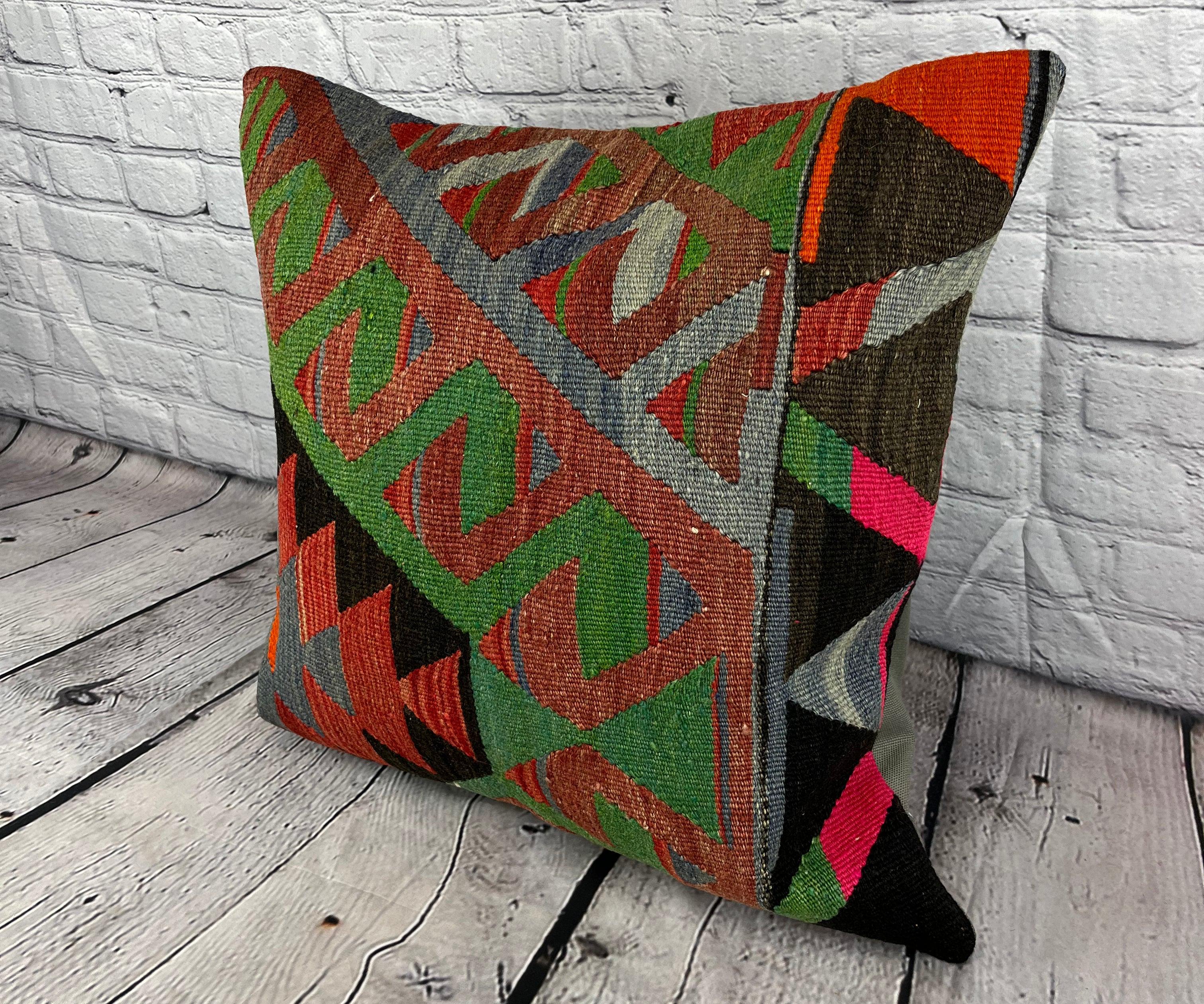 20 x 20 Kilim Pillow Turkish Cushion Natural Culture Pillow Cushion Cover #6758 Enhance your home decor with our Kilim Pillow Turkish Kilim Cushion. This exquisite pillow cover, meticulously handwoven, brings a touch of elegance and cultural