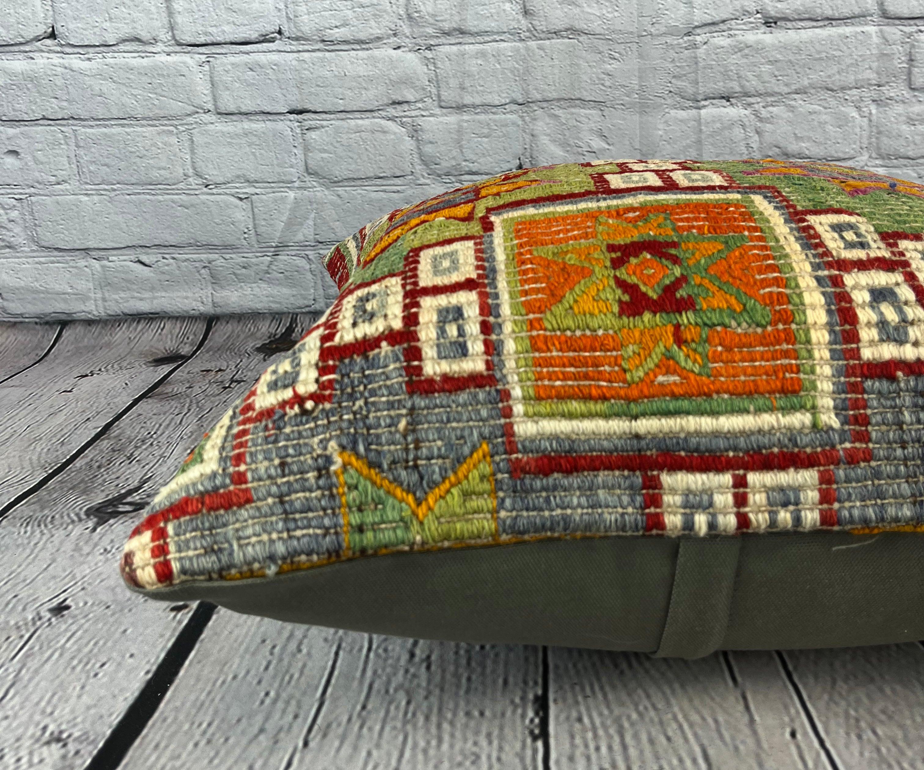 20 x 20 Cojín Kilim Cojín turco Cojín verde natural Funda de cojín #6766 Anudado a mano en venta