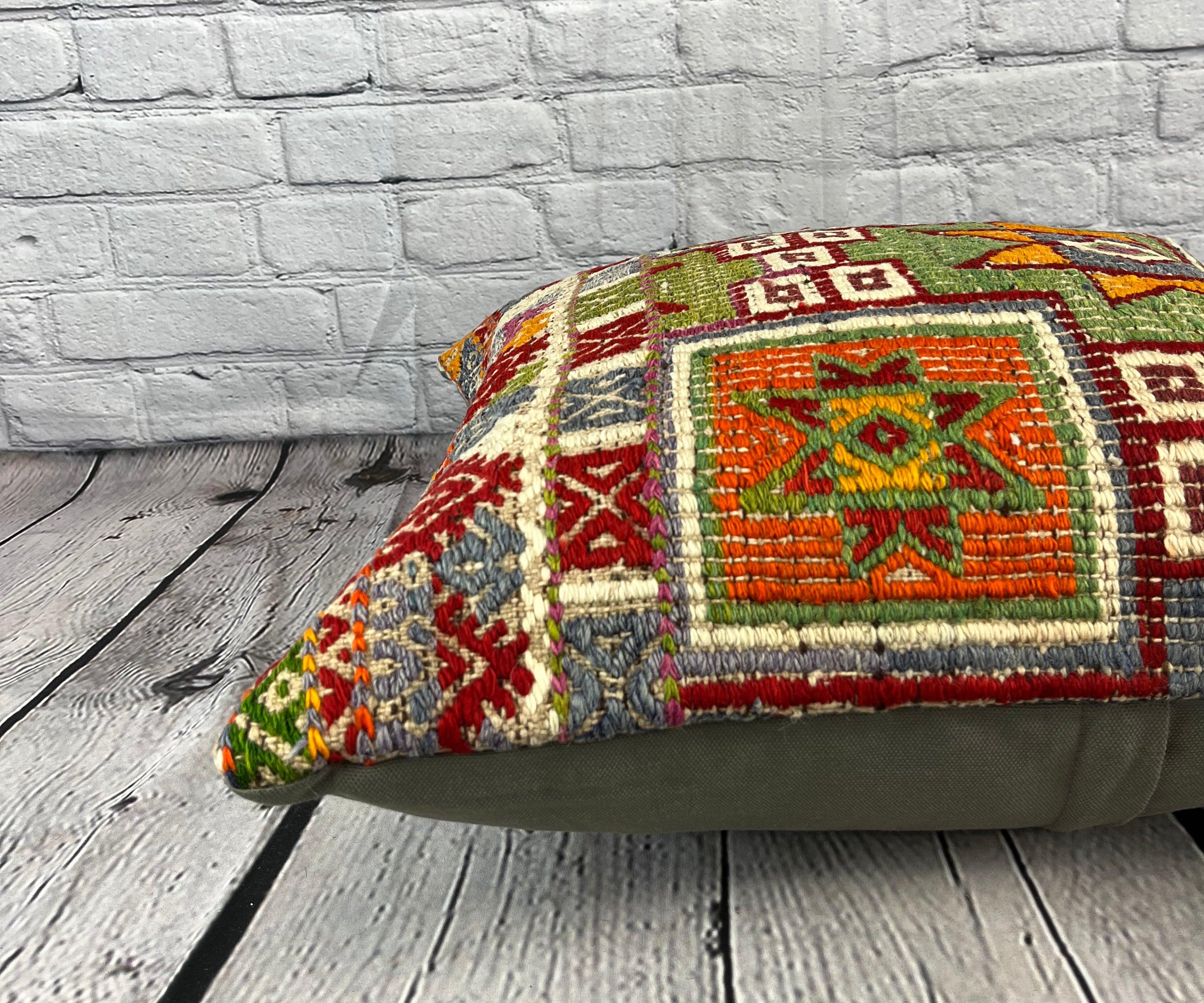 20 x 20 Cojín Kilim Cojín turco Cojín verde natural Funda de cojín #6785 Anudado a mano en venta
