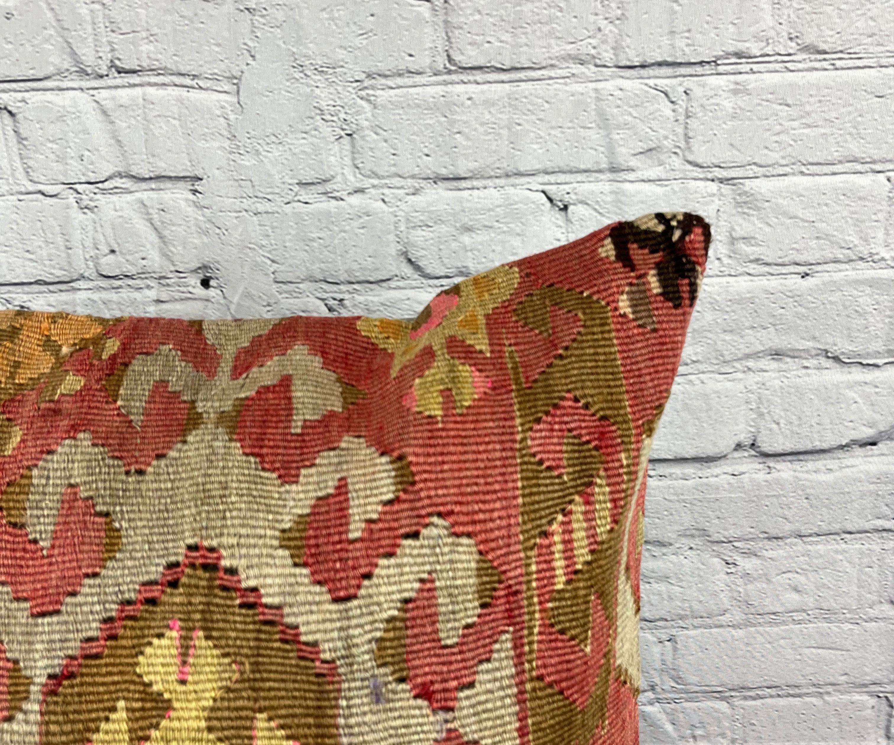 Hand-Knotted 20 x 20 Kilim Pillow Turkish Cushion Natural Green Pillow Cushion Cover #6816