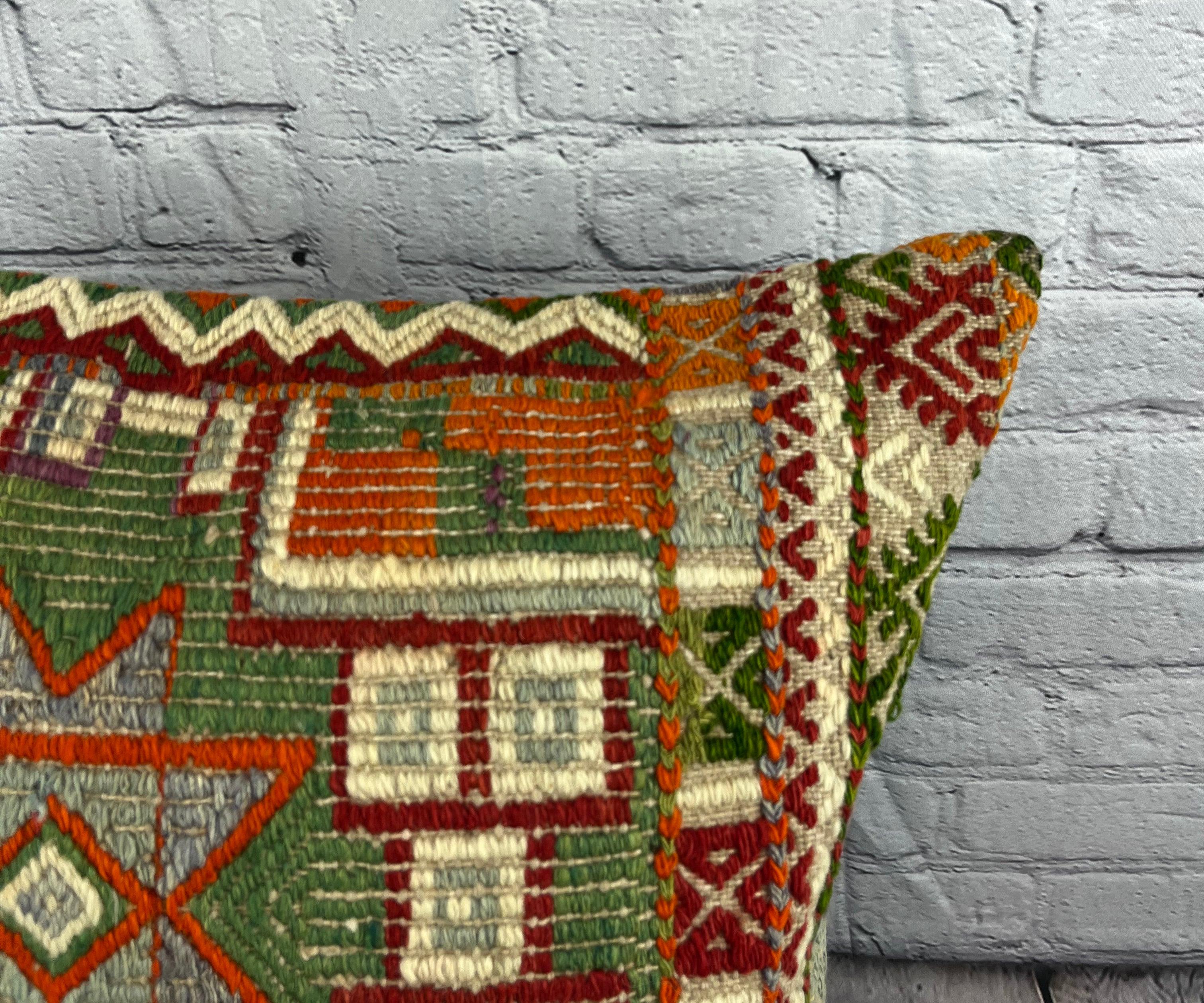 20 x 20 Cojín Kilim Cojín Turco Cojín Verde Natural Funda de Cojín #6824 Anudado a mano en venta