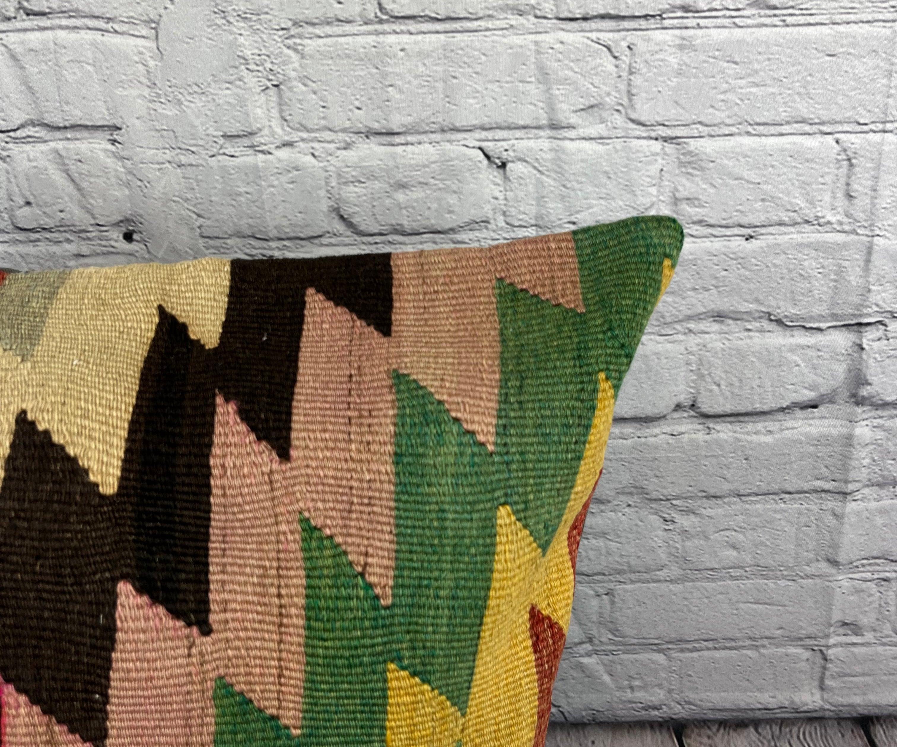 Annodato a mano 20 x 20 Cuscino Kilim Cuscino Turco Nature Copricuscino Moderno #6745 in vendita