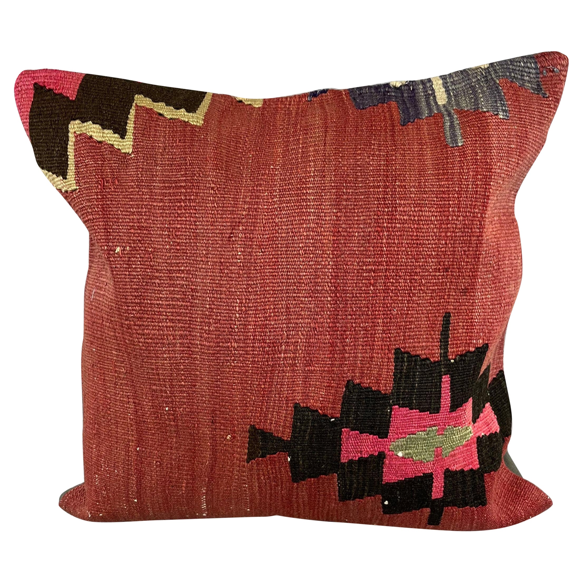 Coussin d'oreiller Kilim turc coussin rouge naturel 20 x 20 #6796