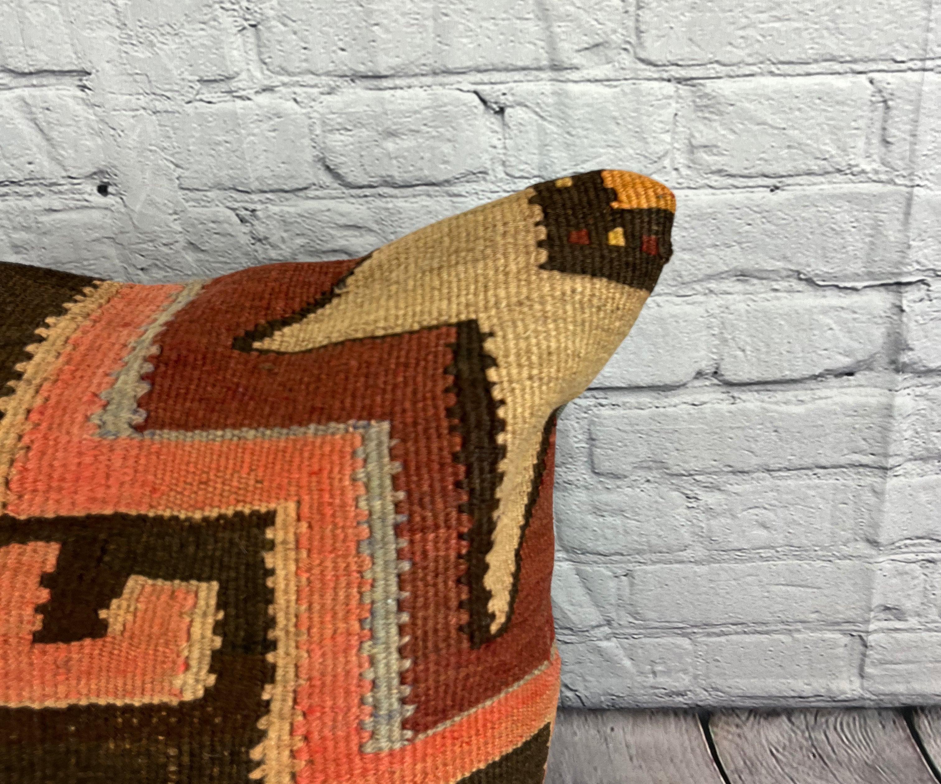 Hand-Knotted 20 x 20 Kilim Turkish Cushion Natural Grand Bazaar Pillow Cushion Cover #6804 For Sale