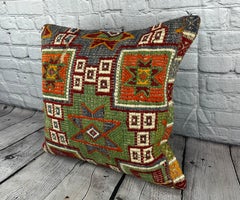 20 x 20 Kilim Turkish Cushion Natural Green Blue Pillow Cushion Cover #6764