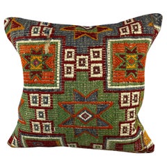 Coussin de coussin turc Kilim 20 x 20, Couvercle de coussin bleu vert naturel n°6764