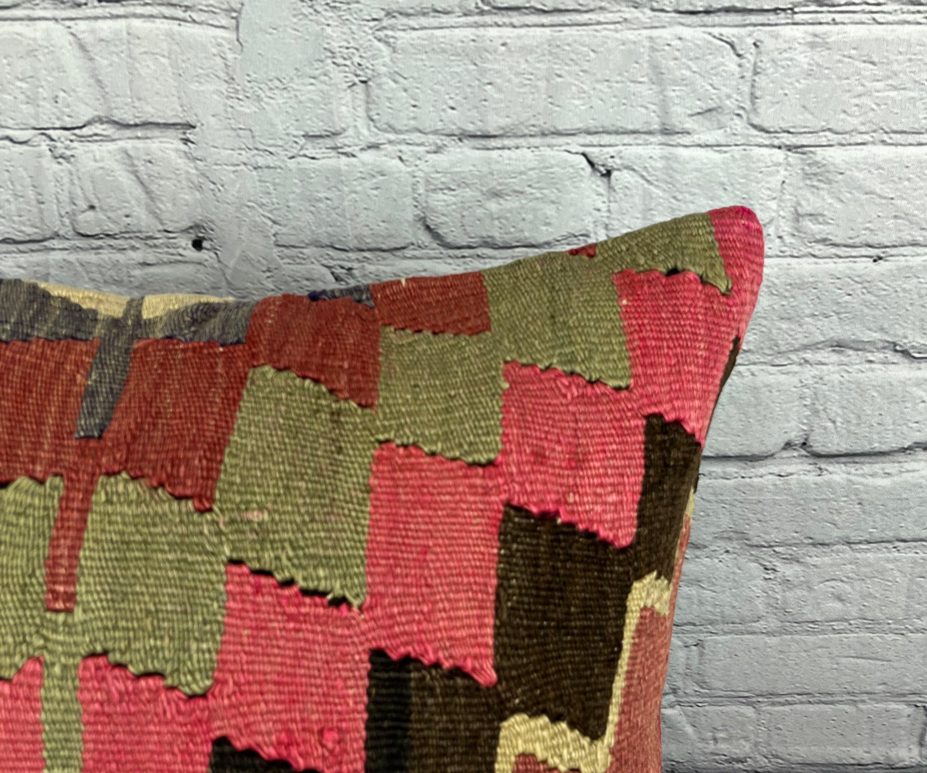 20 x 20 Kilim Türkisches Kissen Natur Grün Braun Kissen Kissenbezug #6786 (Handgeknüpft) im Angebot