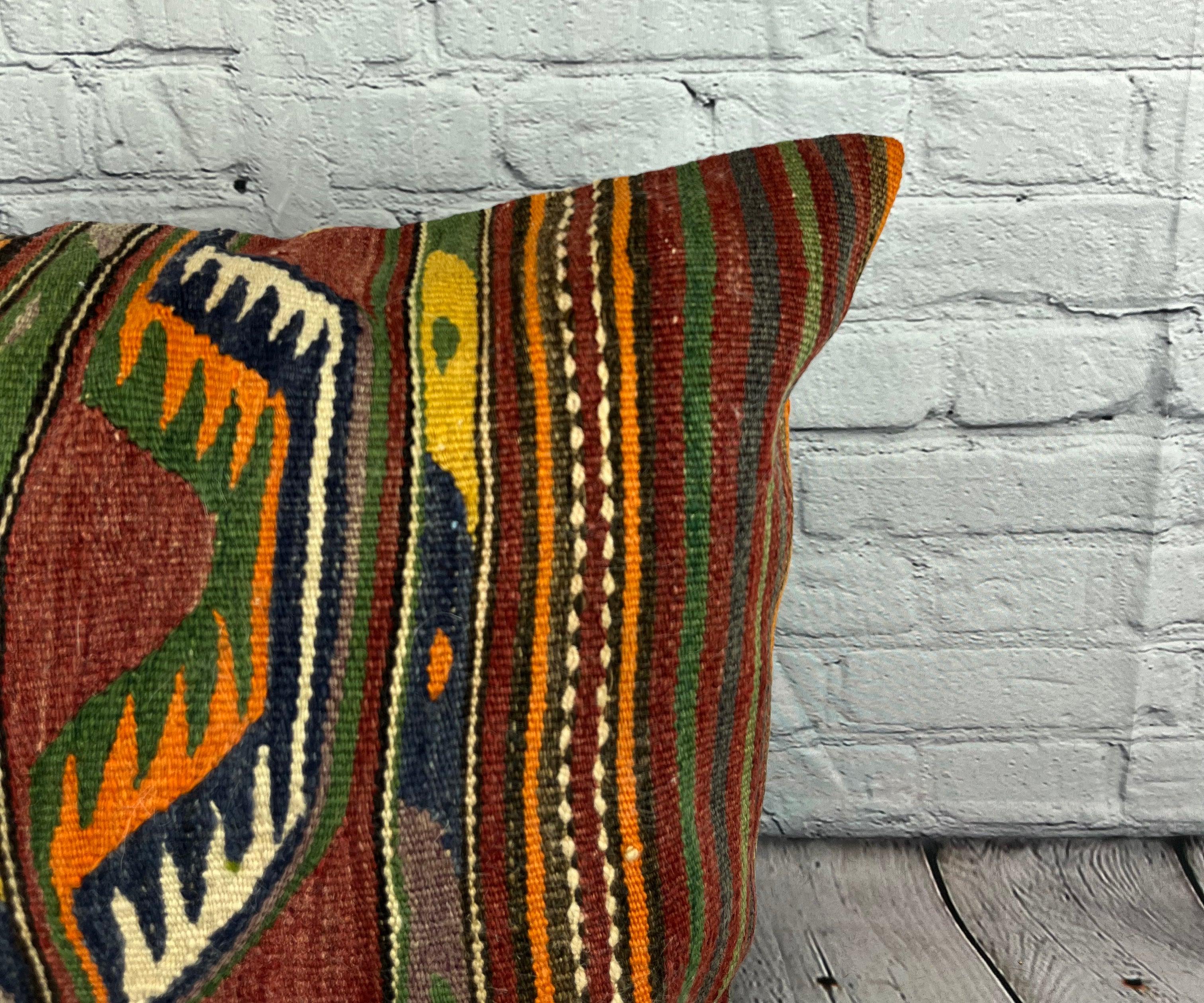 20 x 20 Kilim Türkisch Kissen Natürliche Grün Brown Kissen Kissenbezug #6797 (Handgeknüpft) im Angebot