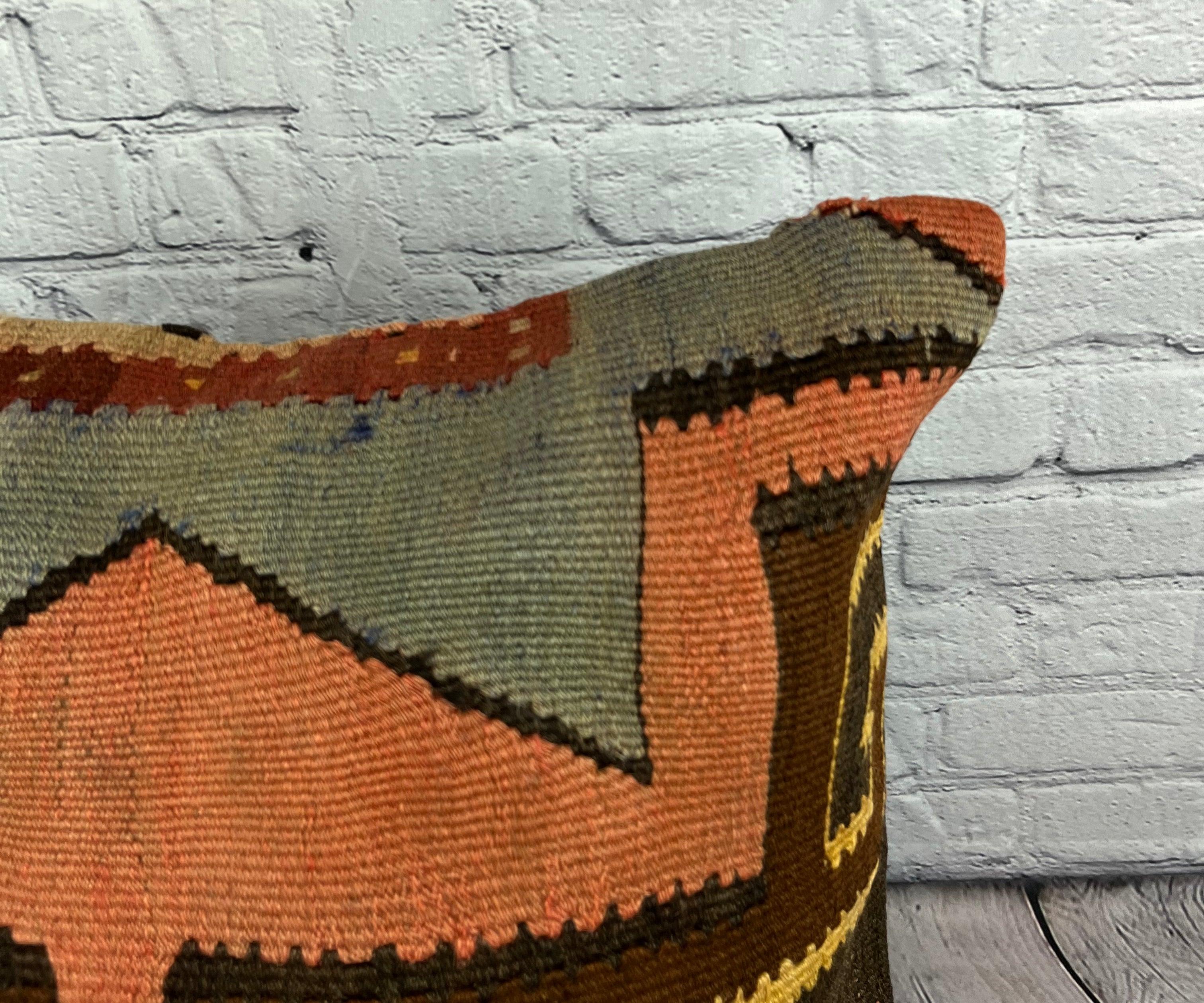 Annodato a mano 20 x 20 Cuscino Kilim Turco Greene & Greene & Greene Marrone Copricuscino #6798 in vendita