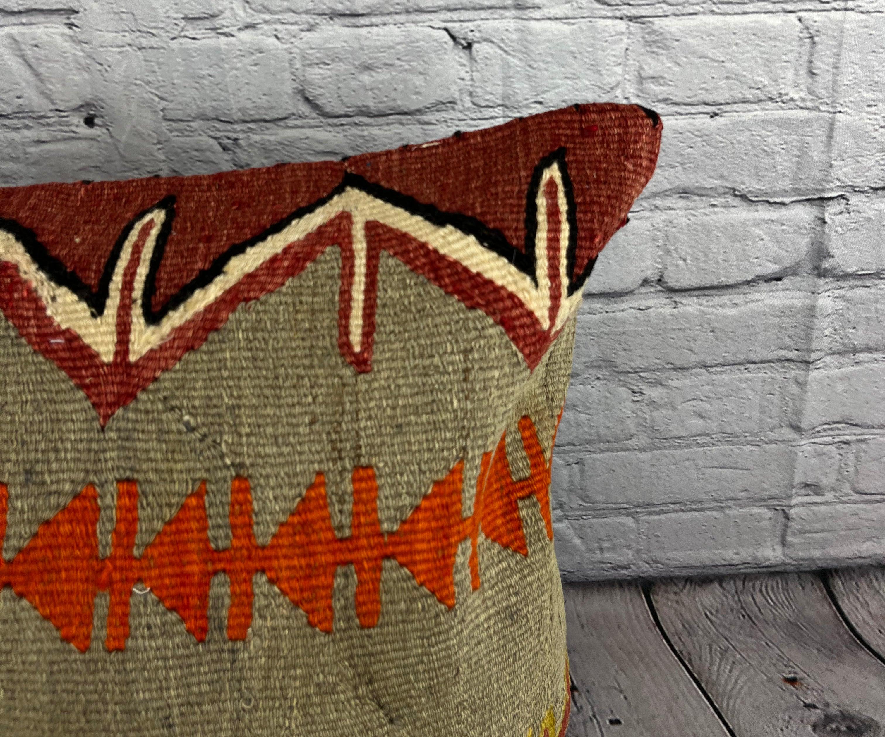 20 x 20 Cojín Turco Kilim Natural Cojín Verde Moderno Funda de Cojín #6742 Anudado a mano en venta