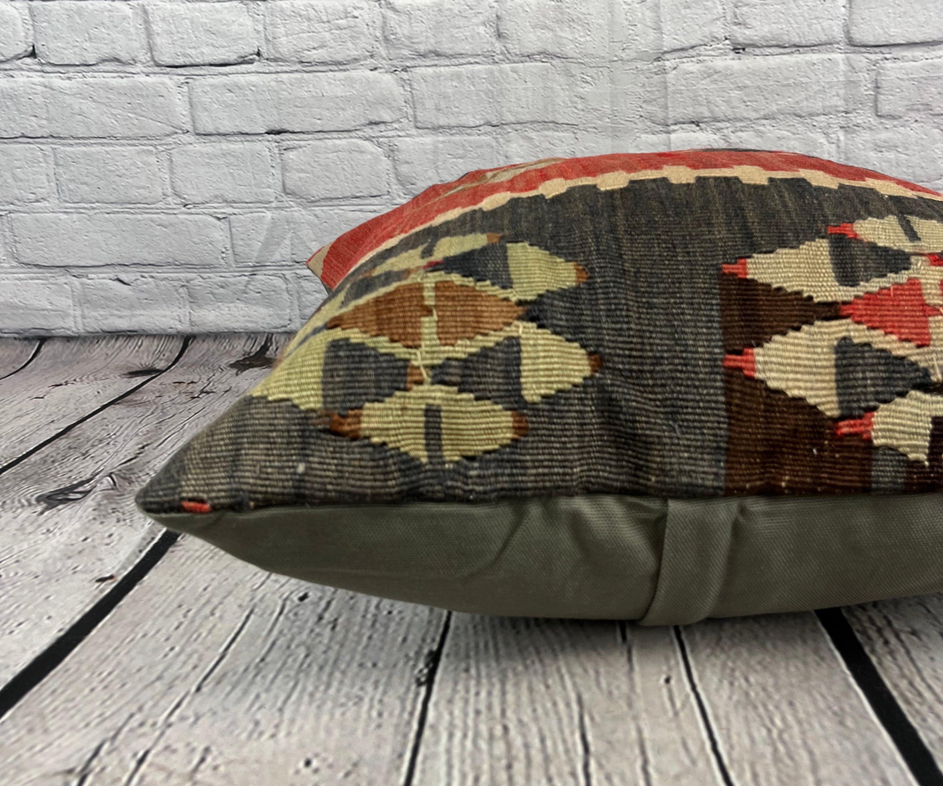 20 x 20 Cuscino Kilim Turco Nature Rosso Nero Copricuscino #6808 In condizioni Nuovo in vendita a Houston, TX