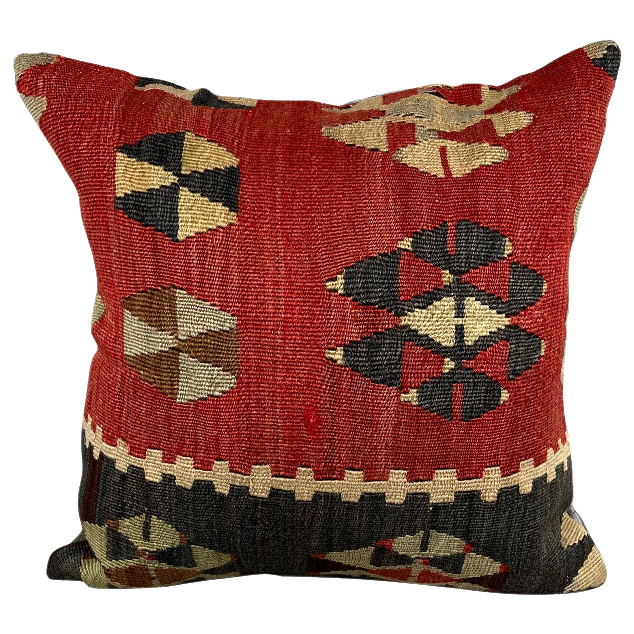 20 x 20 Kilim Turkish Cushion Natural Red Black Pillow Cushion Cover #6808