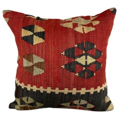 20 x 20 Kilim Turkish Cushion Natural Red Black Pillow Cushion Cover #6808