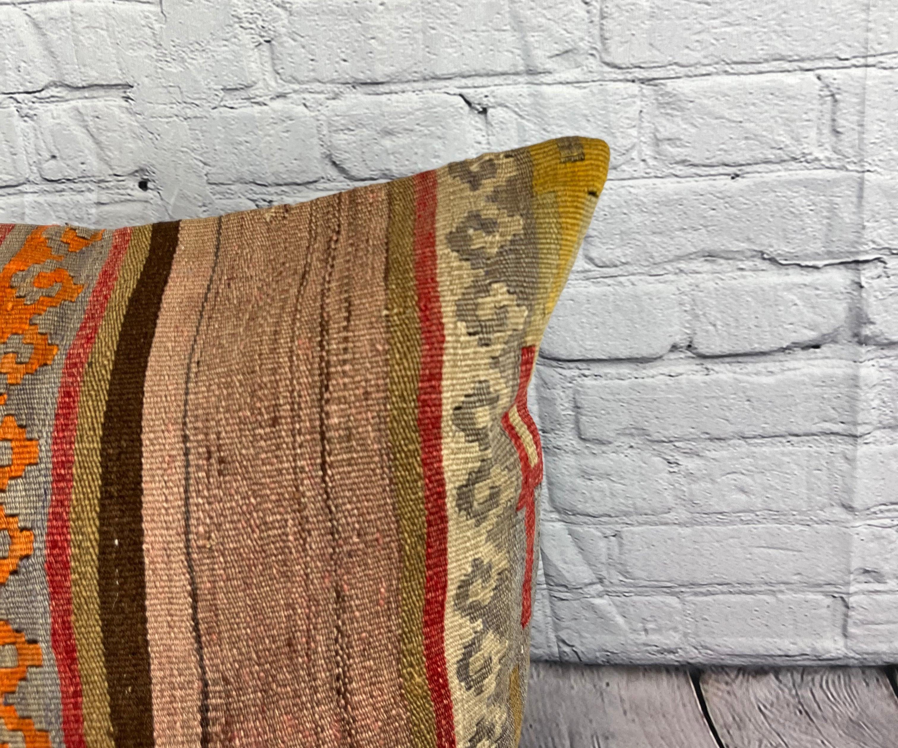 20 x 20 Cojín Turco Kilim Natural Rojo Marrón Funda de Cojín #6775 Anudado a mano en venta