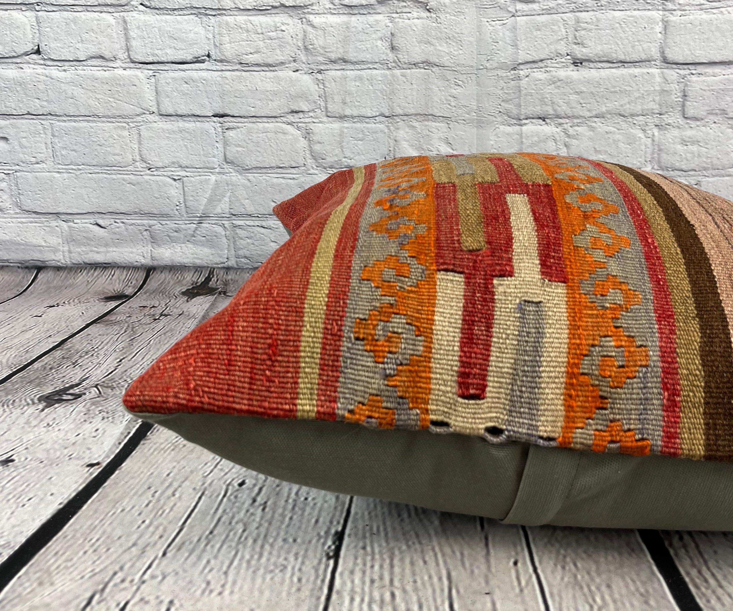 20 x 20 Cojín Turco Kilim Natural Rojo Marrón Funda de Cojín #6775 en Nuevo estado para la venta en Houston, TX