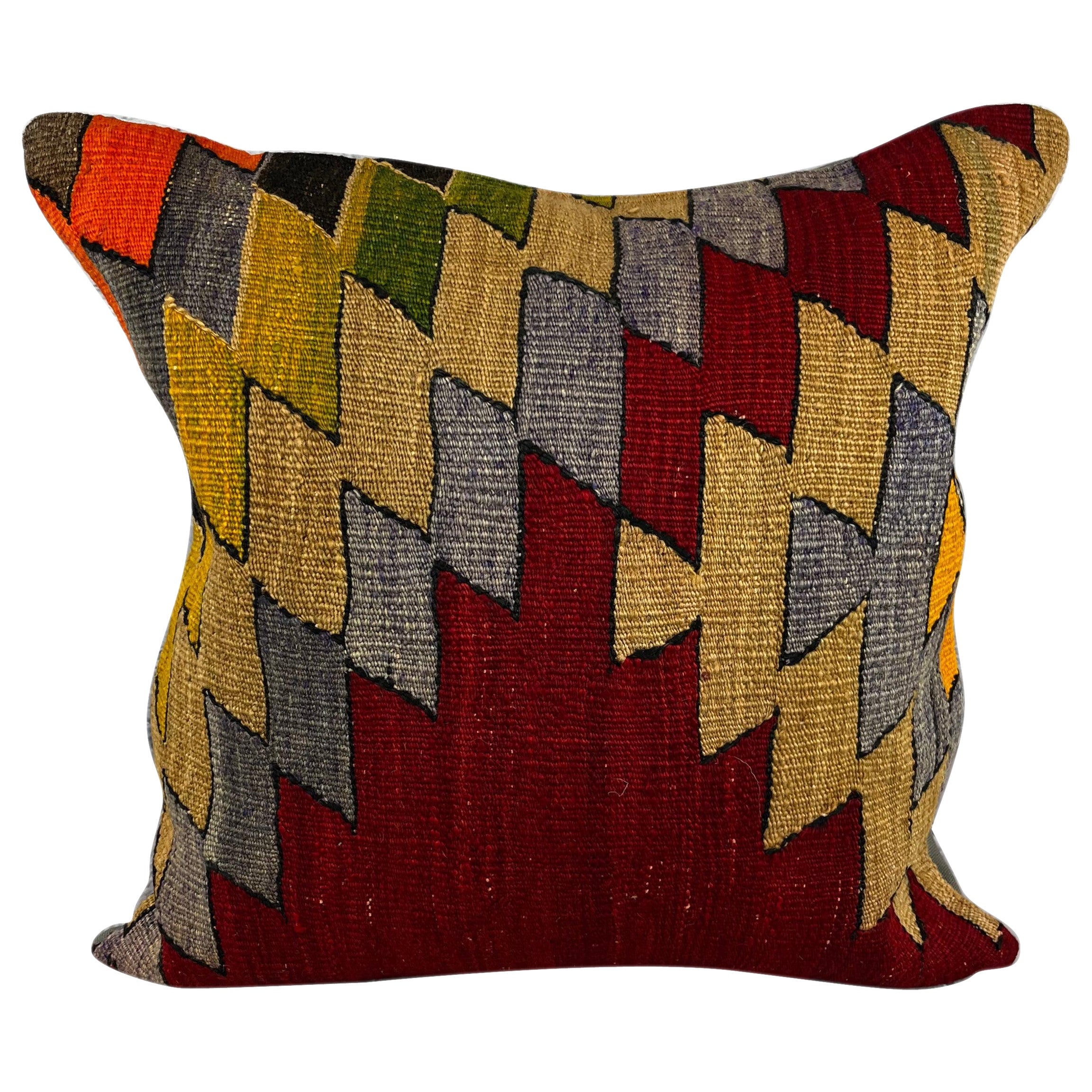 Coussin de coussin turc Kilim rouge vert naturel 20 x 20 #6728