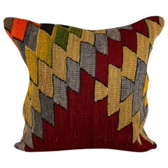Coussin de coussin turc Kilim rouge vert naturel 20 x 20 #6728