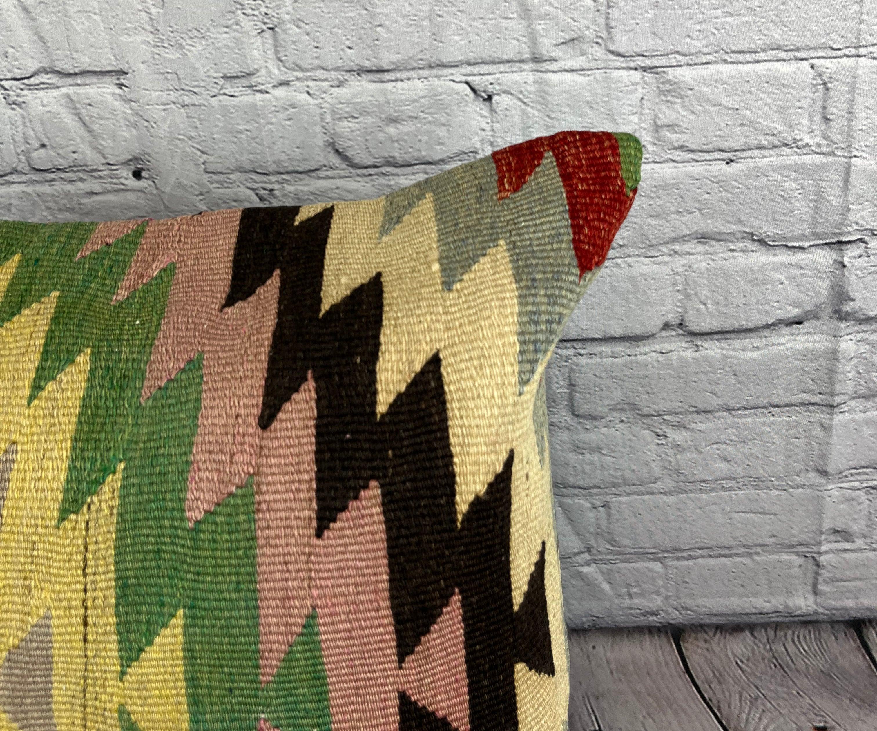 Hand-Knotted 20 x 20 Kilim Turkish Cushion Natural Wood Land Pillow Cushion Cover #6737 For Sale