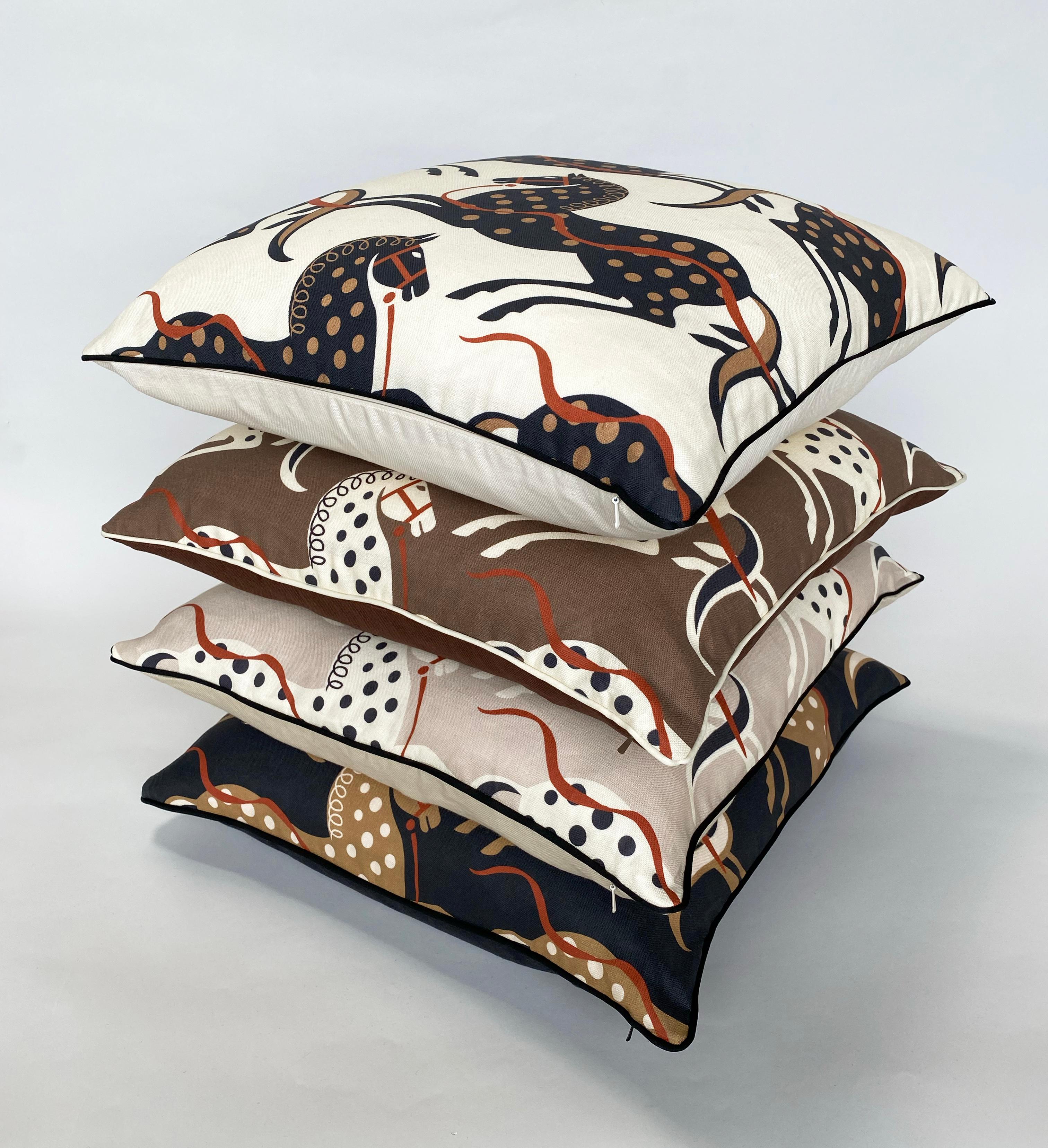 Contemporary 20 x 20 Linen Appalossa Printed Throw Pillow with Pattern by Tommi Parzinger For Sale