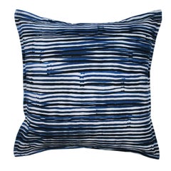 Midnight Stripe on Wheat Cotton Linen Pillow