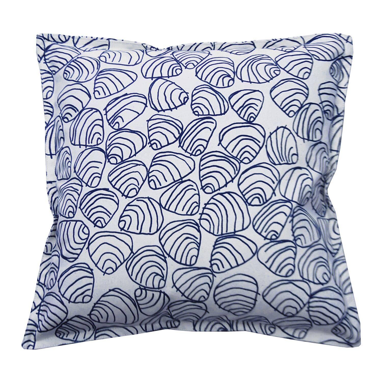 Navy Shells on Cotton Canvas Pillow For Sale