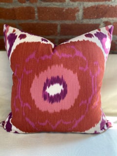 Pink Velvet Pillow with Accents Silk Velvet and Ikat Cotton Pink Back