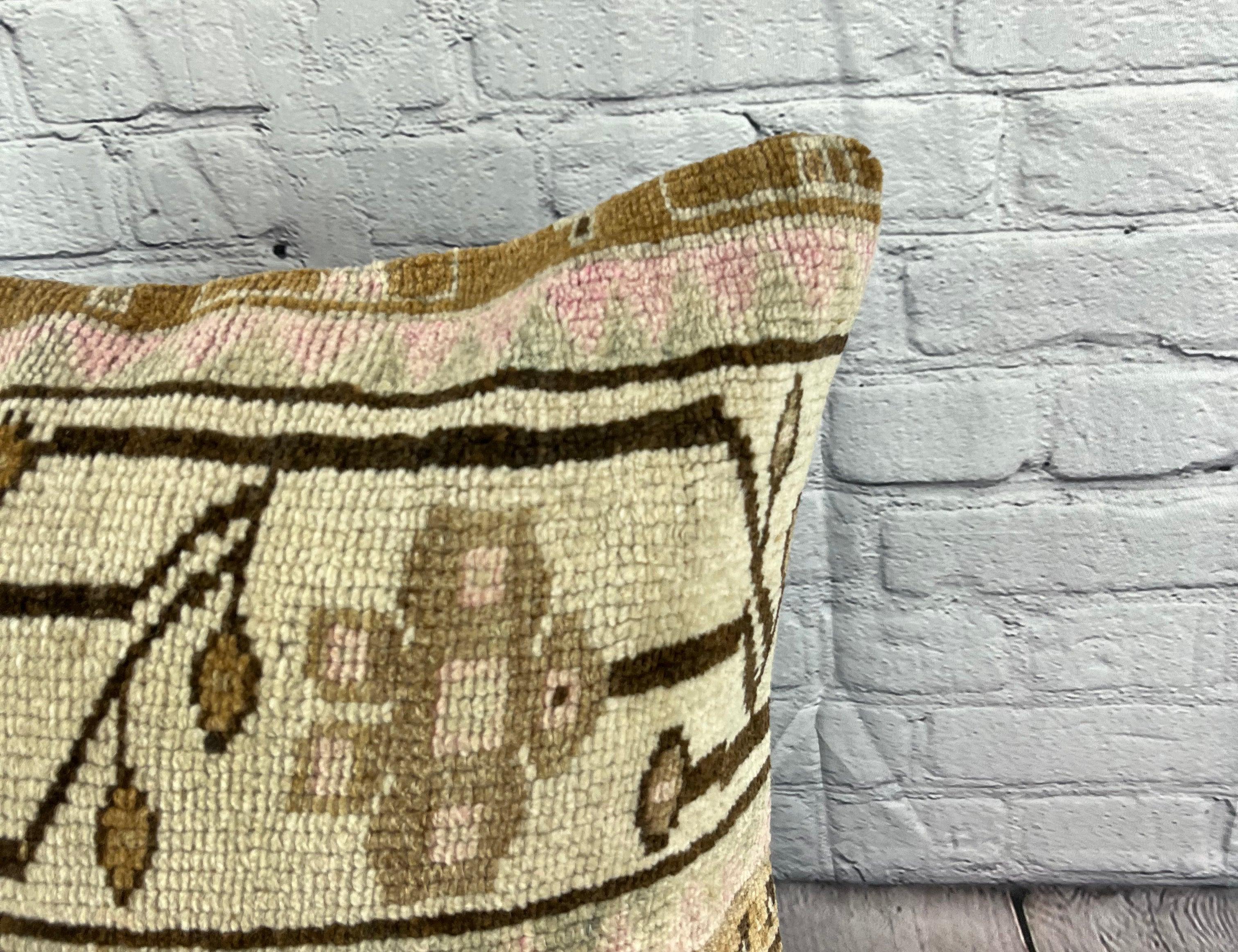 20 x 20 Teppich Kissen Horizon Whispers Türkisches Kissen Cushion Cover #7390 (Handgeknüpft) im Angebot
