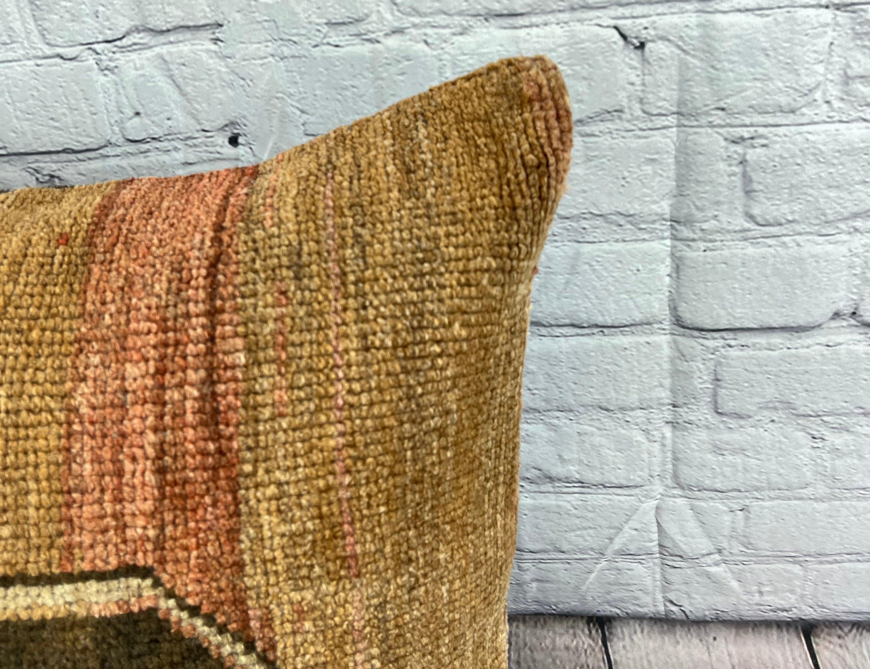 Hand-Knotted 20 x 20 Rug Pillow Horizon Zenith Turkish Pillow Cushion Cover #7402 For Sale
