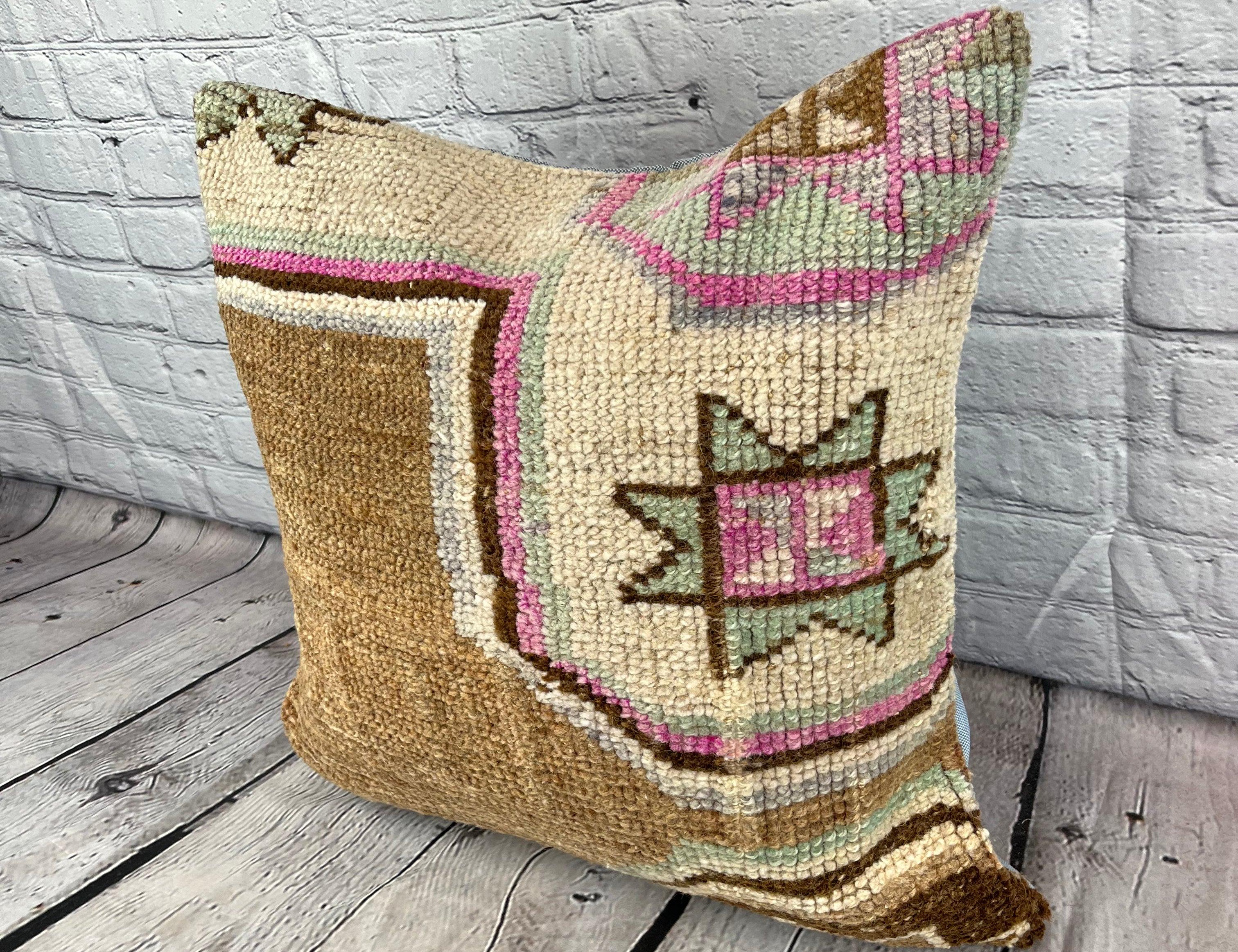 20 x 20 Rug Pillow Ottoman Serenade Turkish Pillow Cushion Cover #7354 Enhance your home decor with our Rug Pillow Turkish Rug Cushion. This exquisite pillow cover, meticulously handwoven, brings a touch of elegance and cultural heritage to any