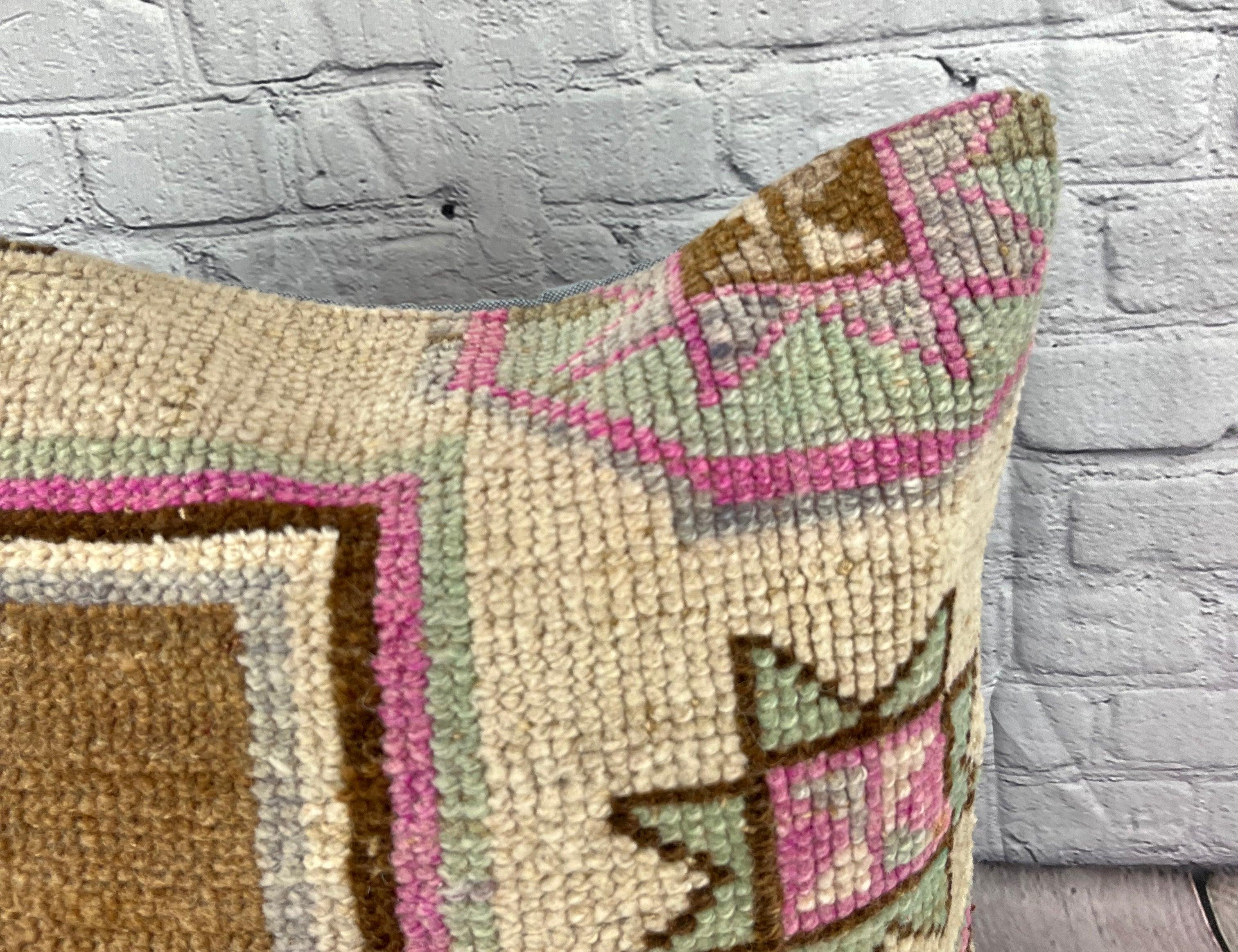 Hand-Knotted 20 x 20 Rug Pillow Ottoman Serenade Turkish Pillow Cushion Cover #7354 For Sale
