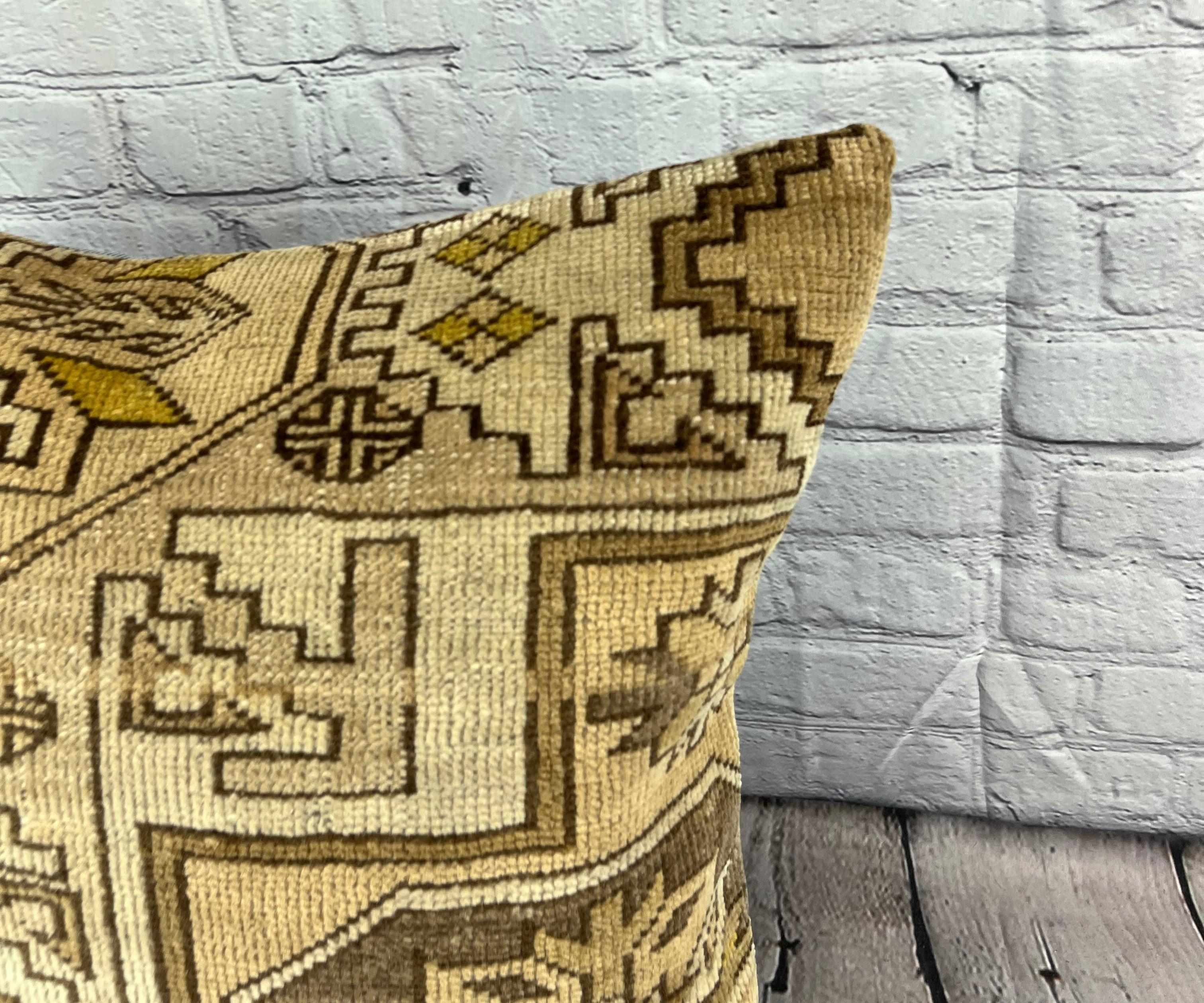 Annodato a mano 20 x 20 Cuscino Tappeto Sultanato Golden Twilight Cuscino Turco Copricuscino #7389 in vendita