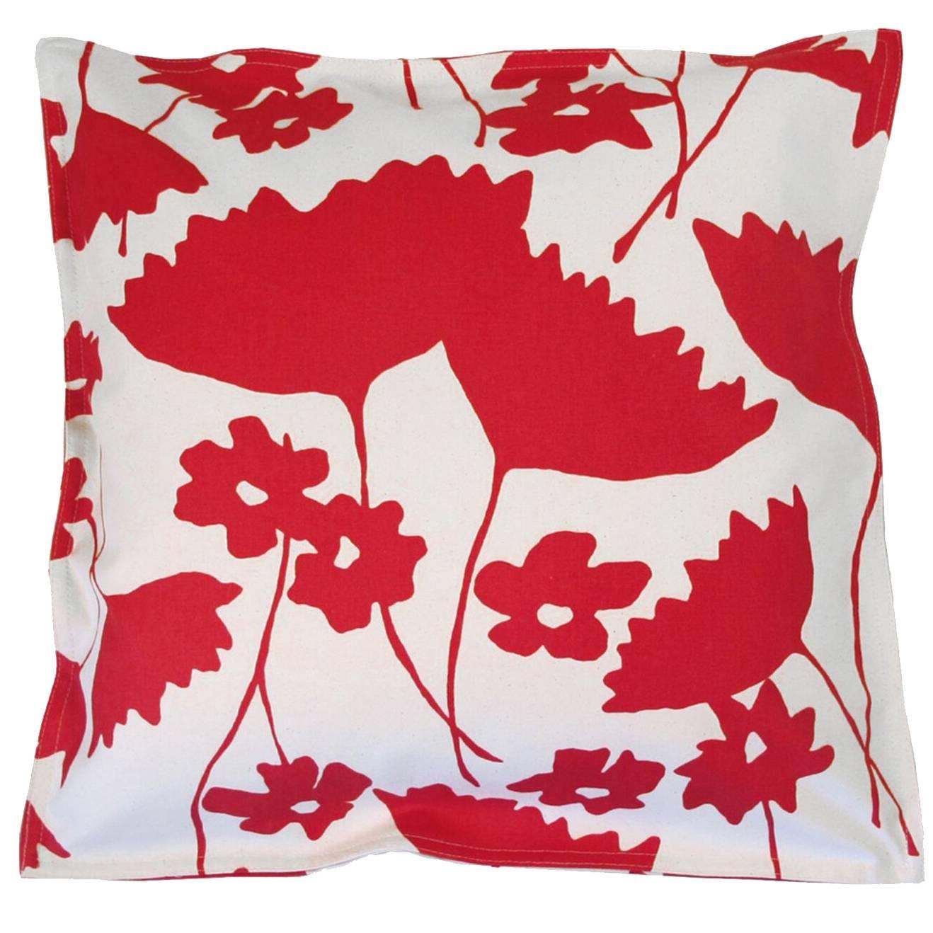 Scarlet Cosmos on Cotton Canvas Pillow For Sale