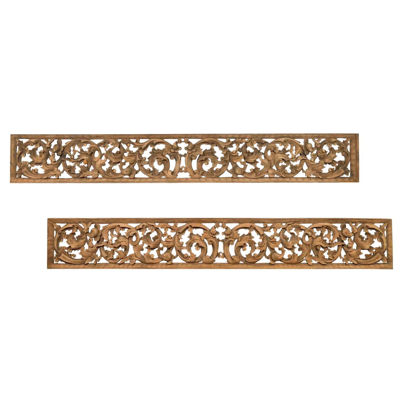 20" x 60" Indonesisch Einzel geschnitzt Holz Tempel Panel mit Scrolling Foliage